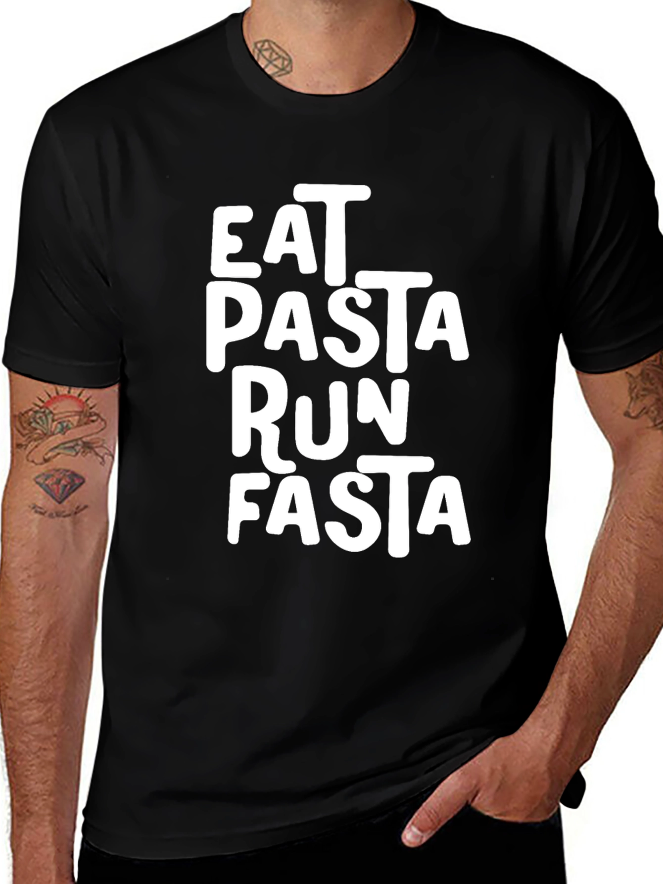 Eat Pasta Run Fasta T-Shirt - Black Cotton Blend