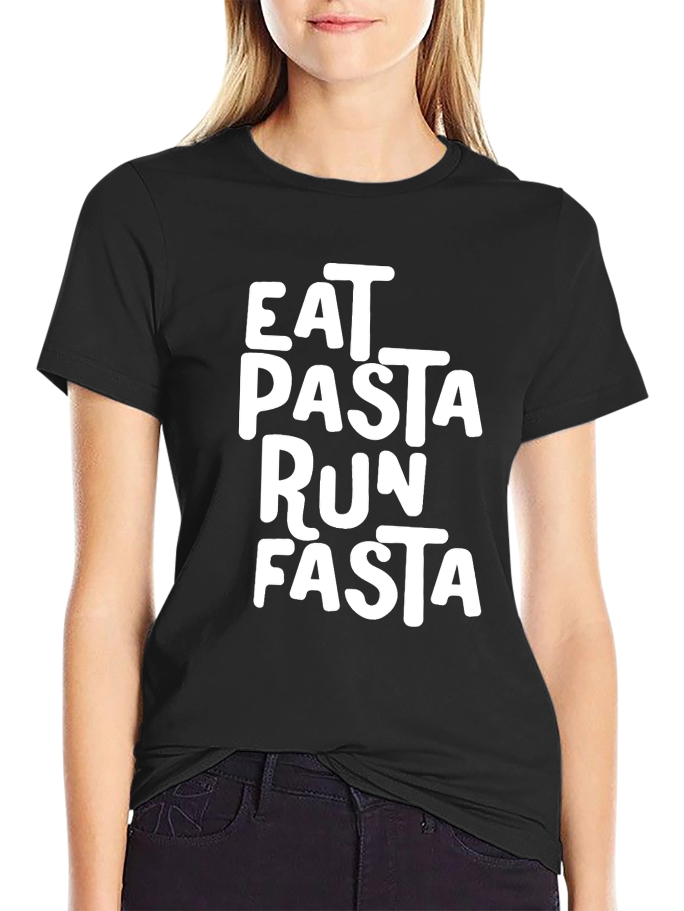 Eat Pasta Run Fasta T-Shirt - Black Cotton Blend