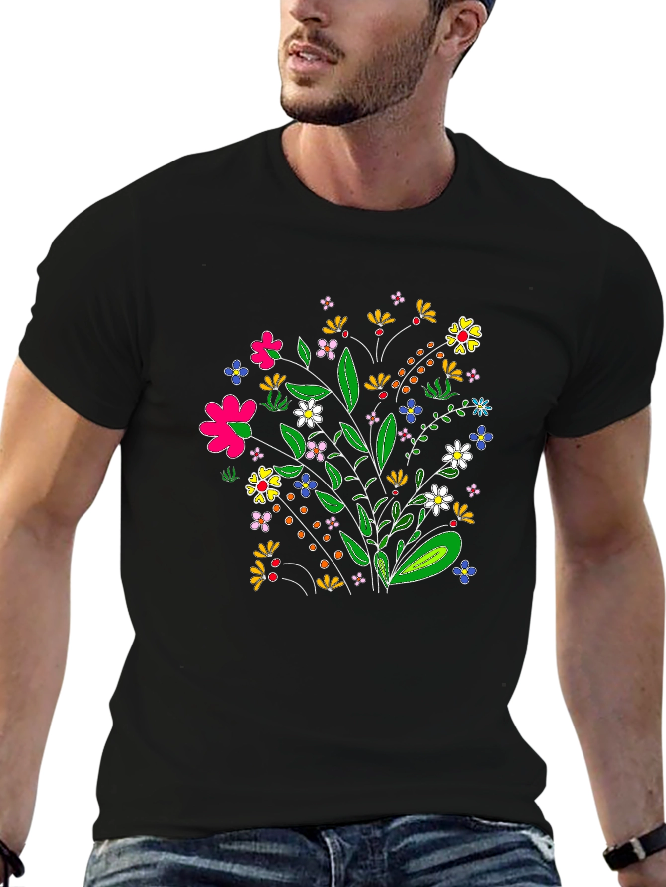 Floral Bouquet Graphic Tee - Black T-Shirt
