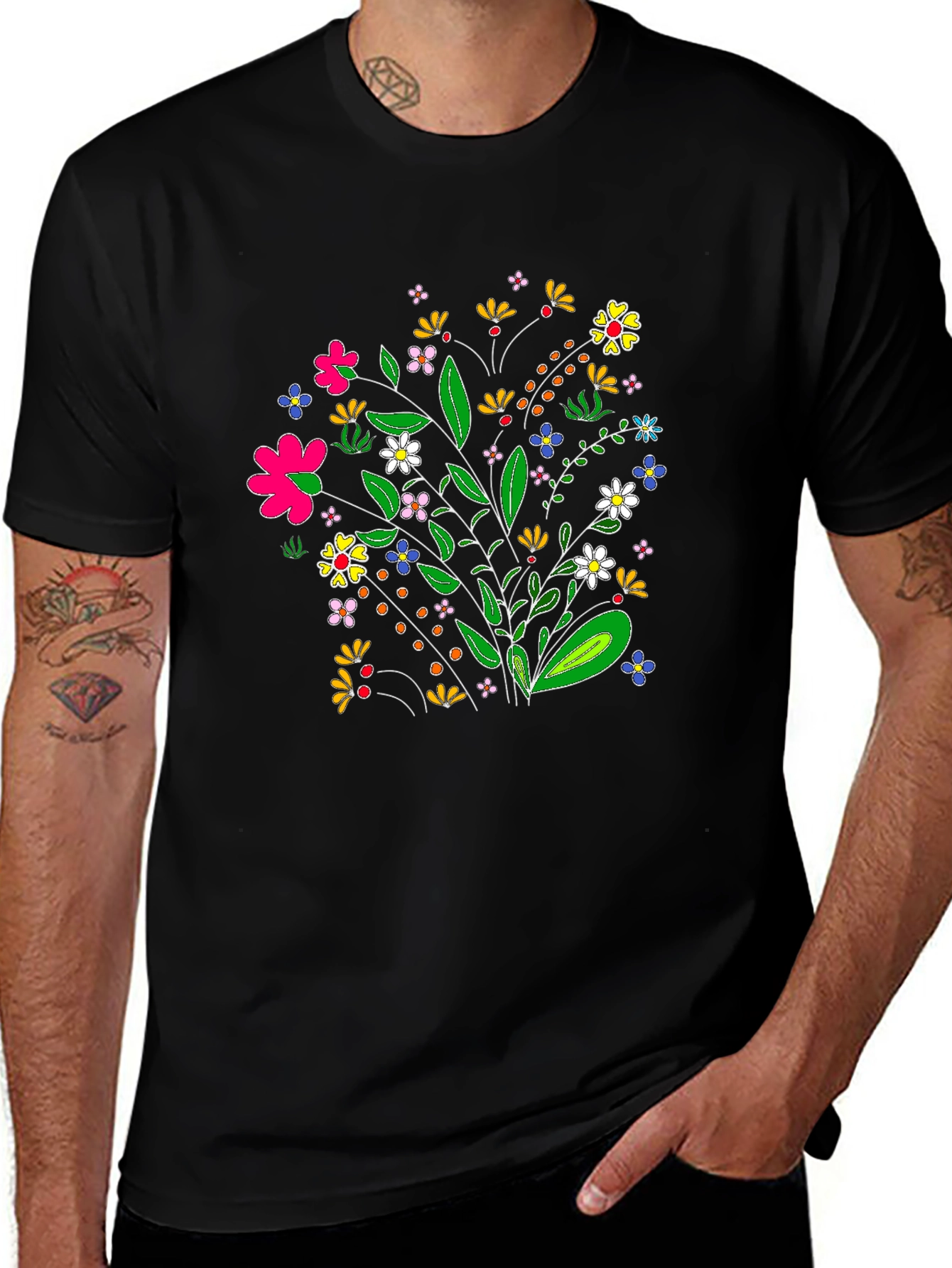 Floral Bouquet Graphic Tee - Black T-Shirt