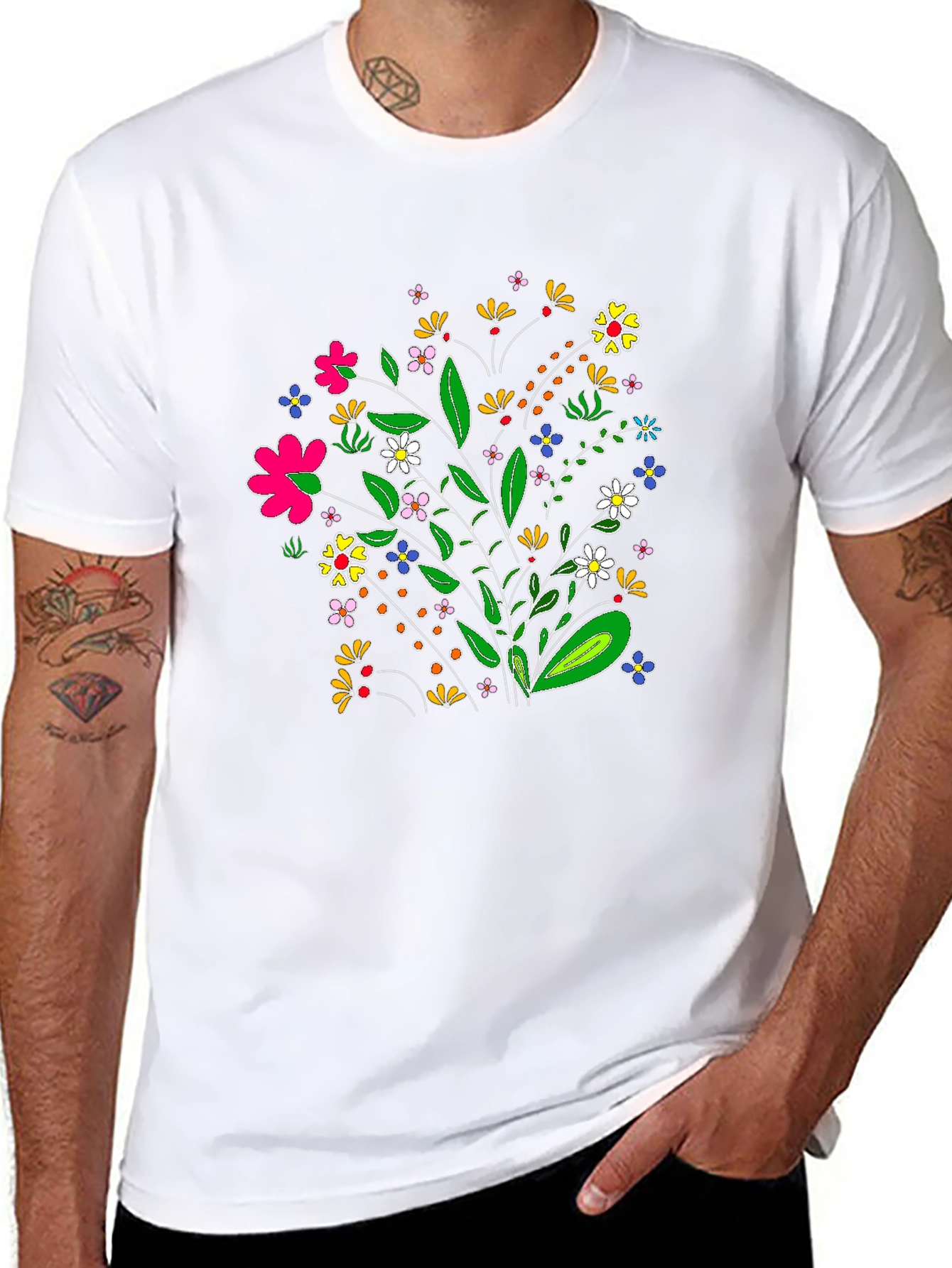 Floral Bouquet Graphic Tee - Black T-Shirt