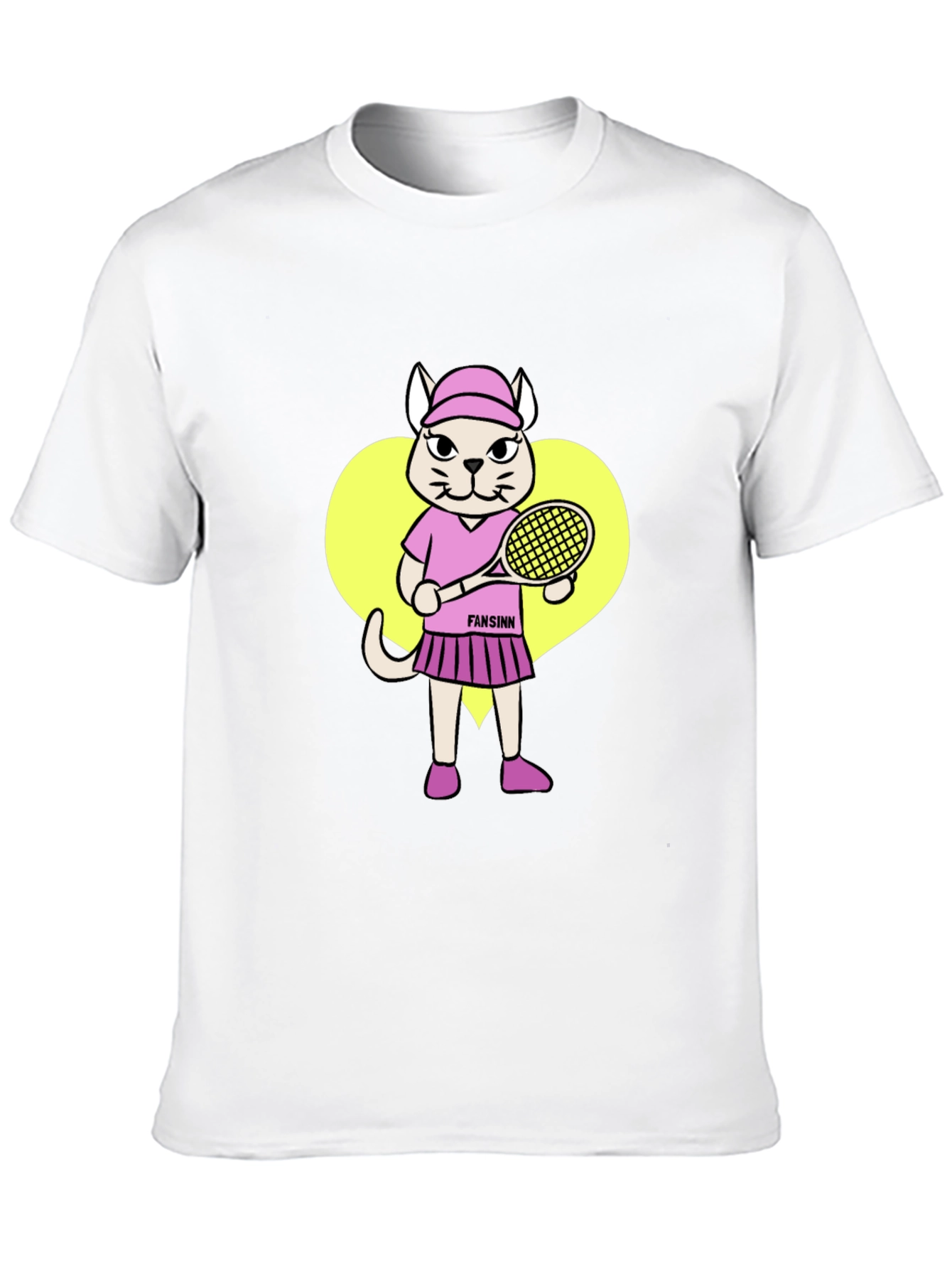 Funny Cat Tennis Player Black T-Shirt