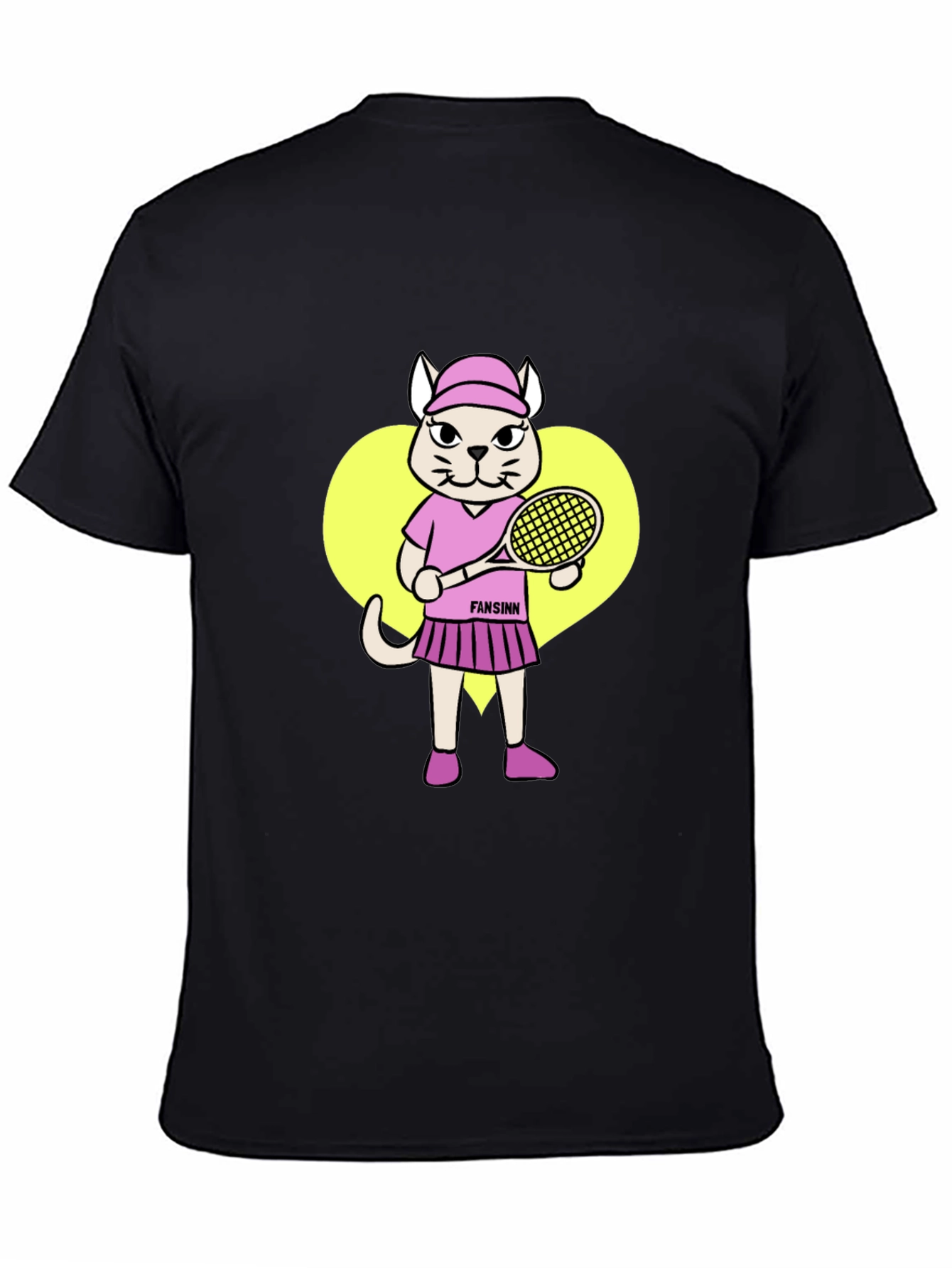 Funny Cat Tennis Player Black T-Shirt