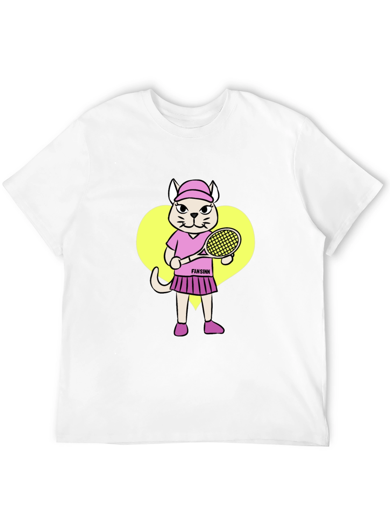 Funny Cat Tennis Player Black T-Shirt