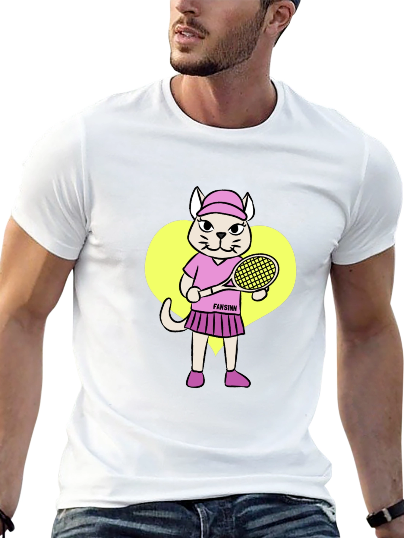Funny Cat Tennis Player Black T-Shirt