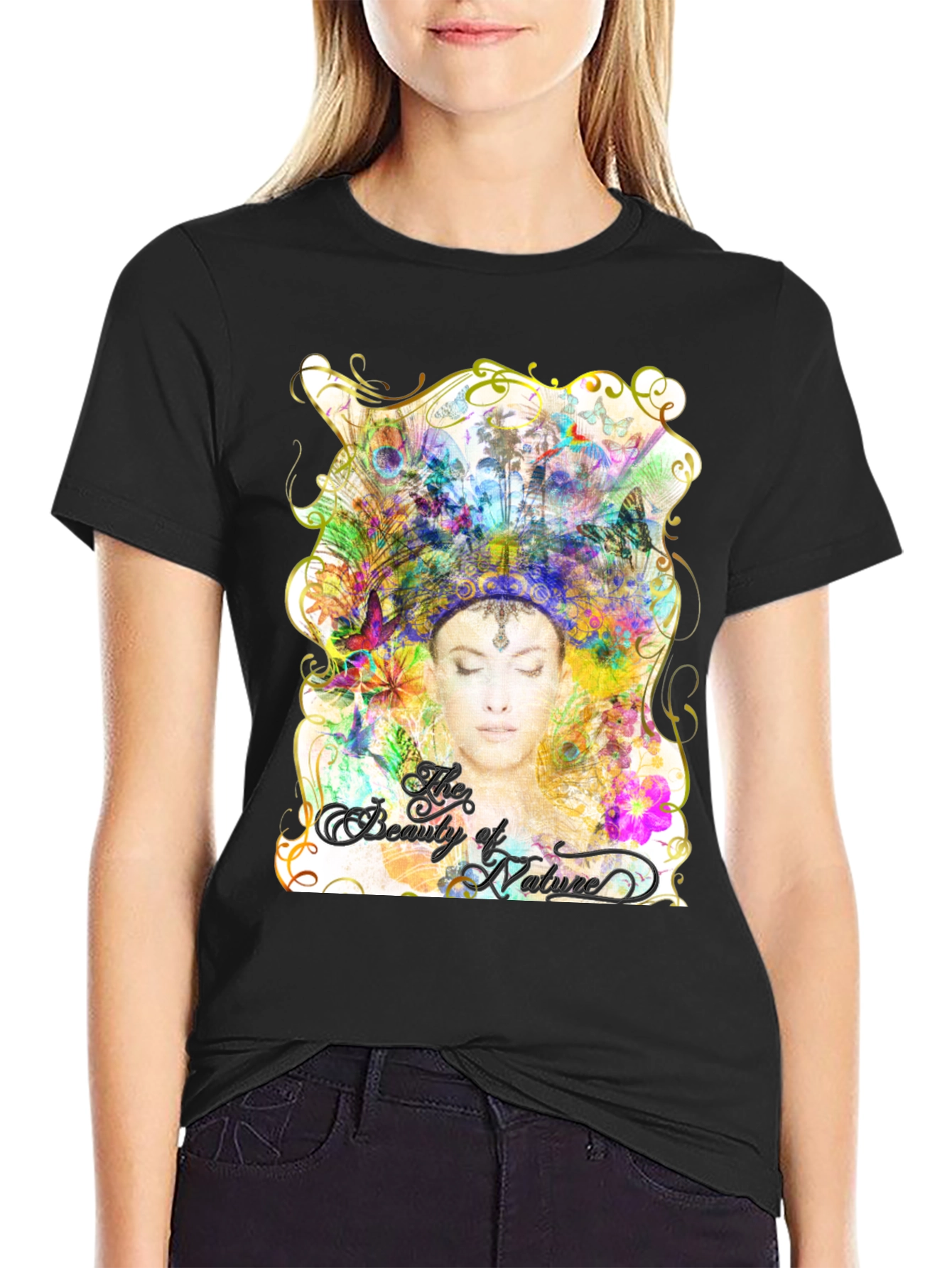 Beauty of Nature Graphic Tee - Black Cotton Blend