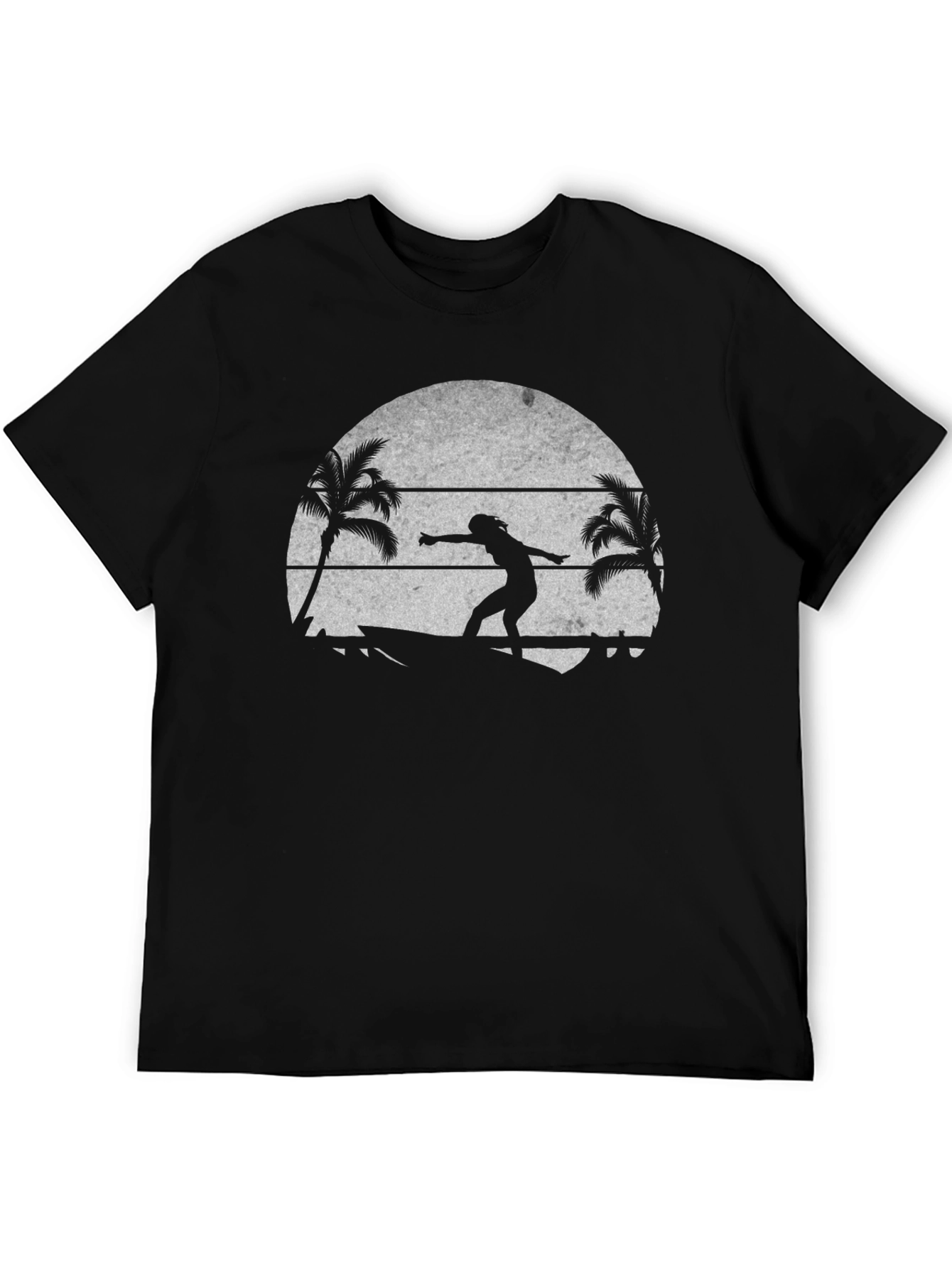 Surfer Silhouette T-Shirt - Tropical Beach Design
