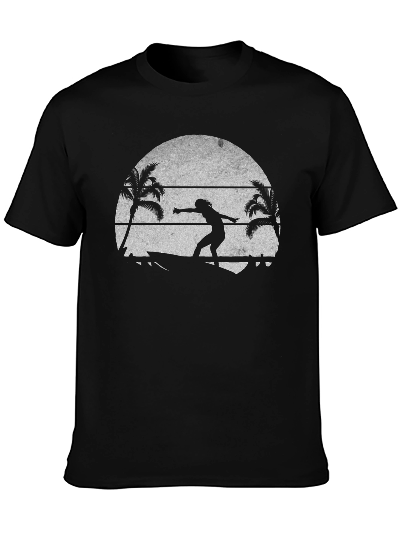 Surfer Silhouette T-Shirt - Tropical Beach Design