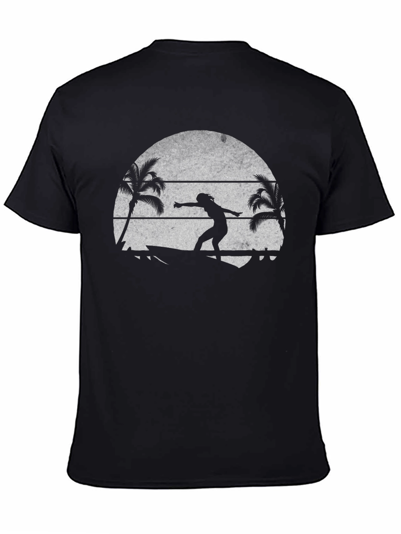Surfer Silhouette T-Shirt - Tropical Beach Design