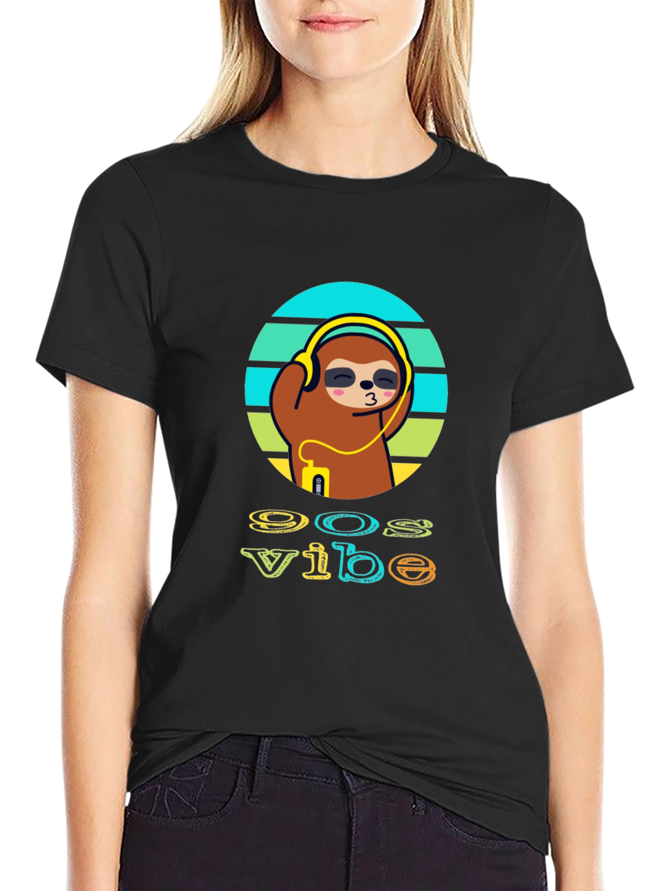 90s Vibe Sloth T-Shirt - Black