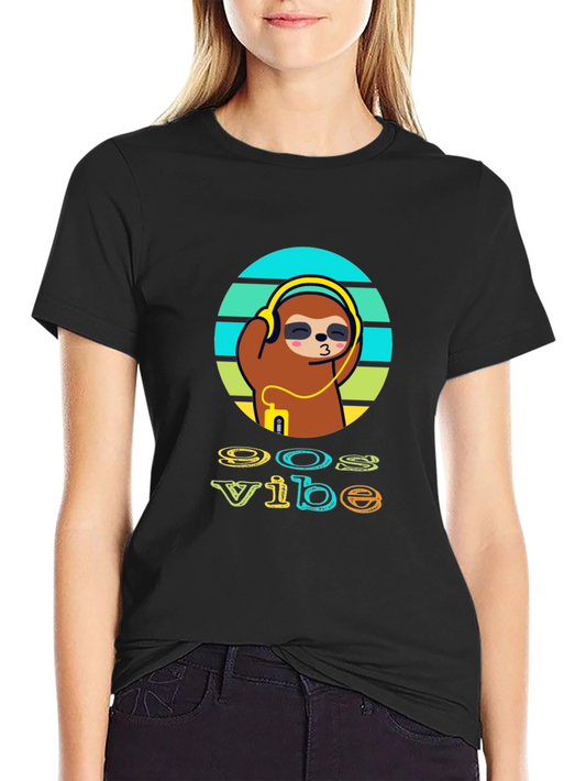 90s Vibe Sloth T-Shirt - Black