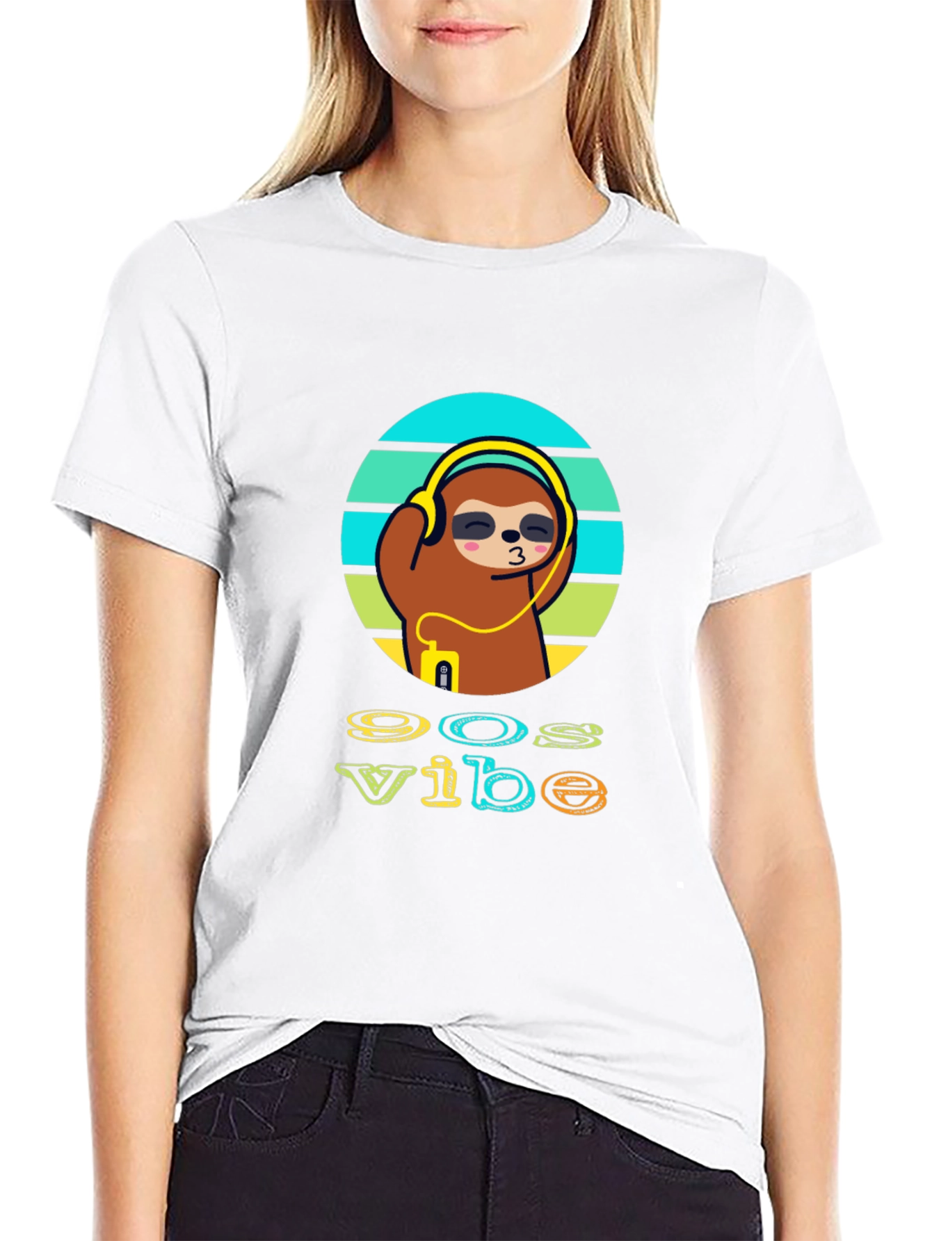 90s Vibe Sloth T-Shirt - Black