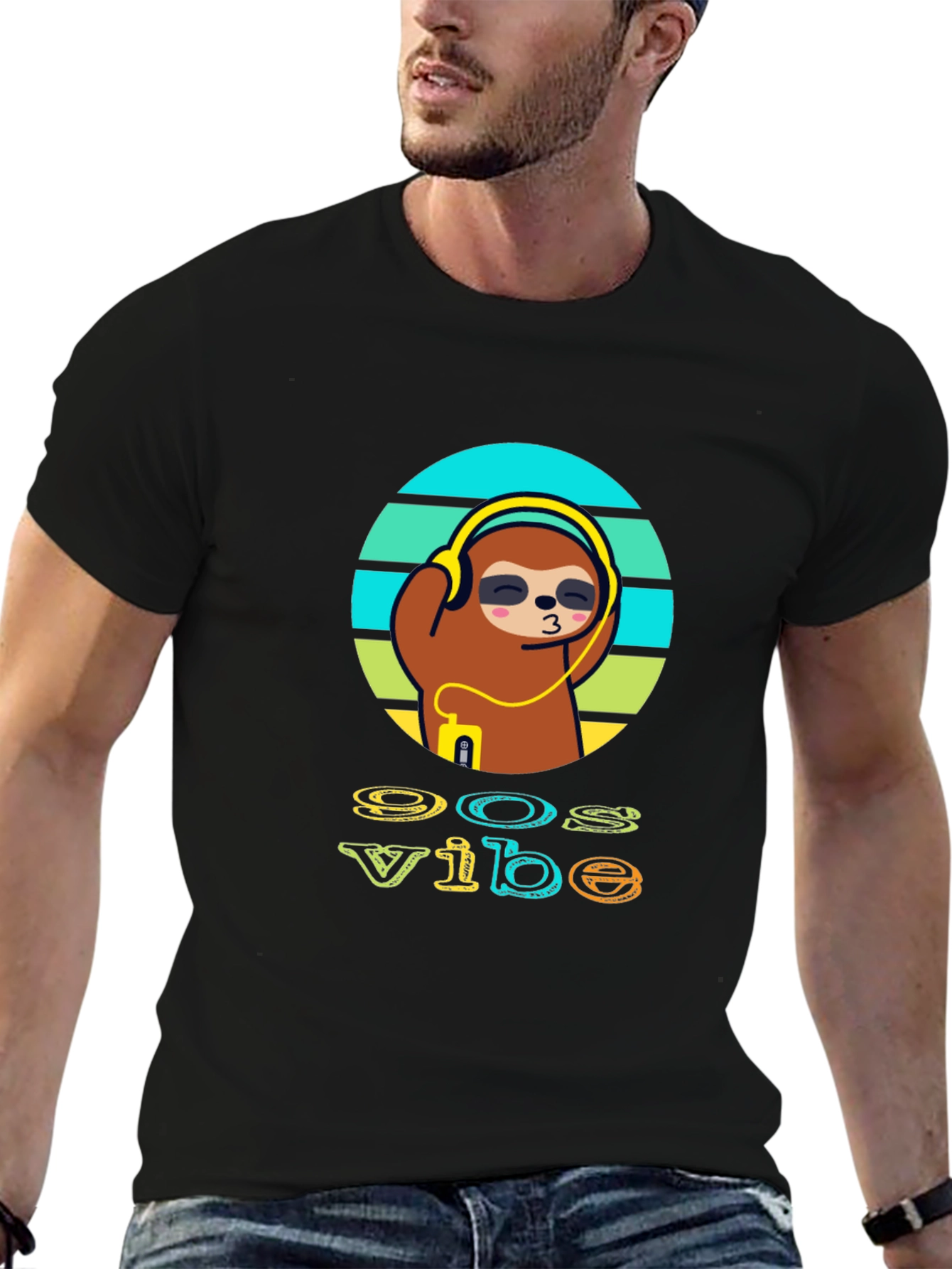 90s Vibe Sloth T-Shirt - Black