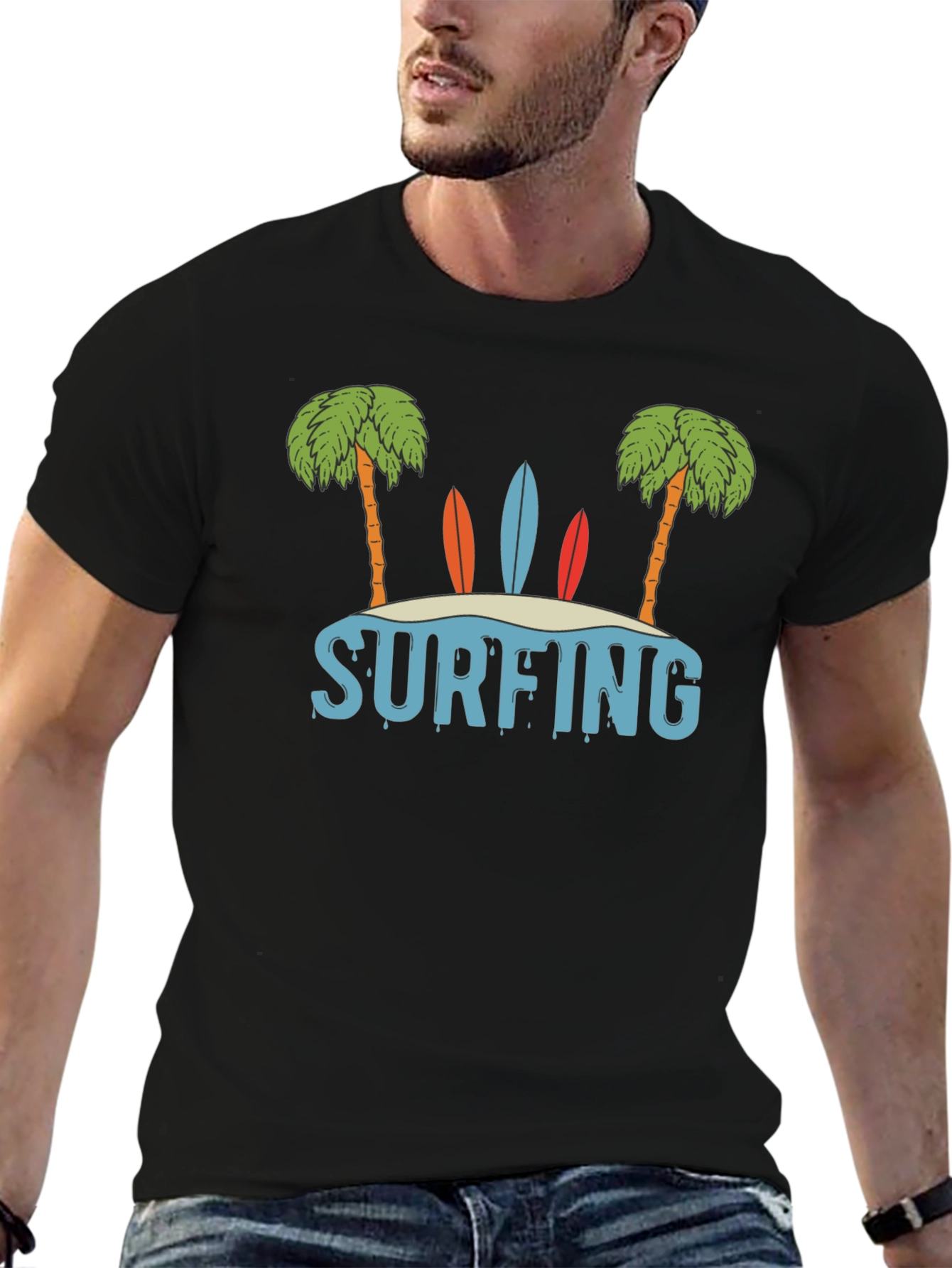 Surfing Island Graphic T-Shirt - Black