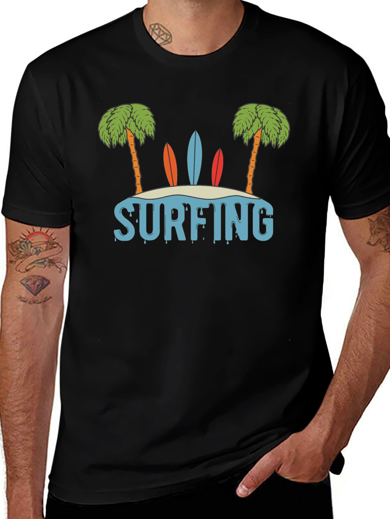 Surfing Island Graphic T-Shirt - Black