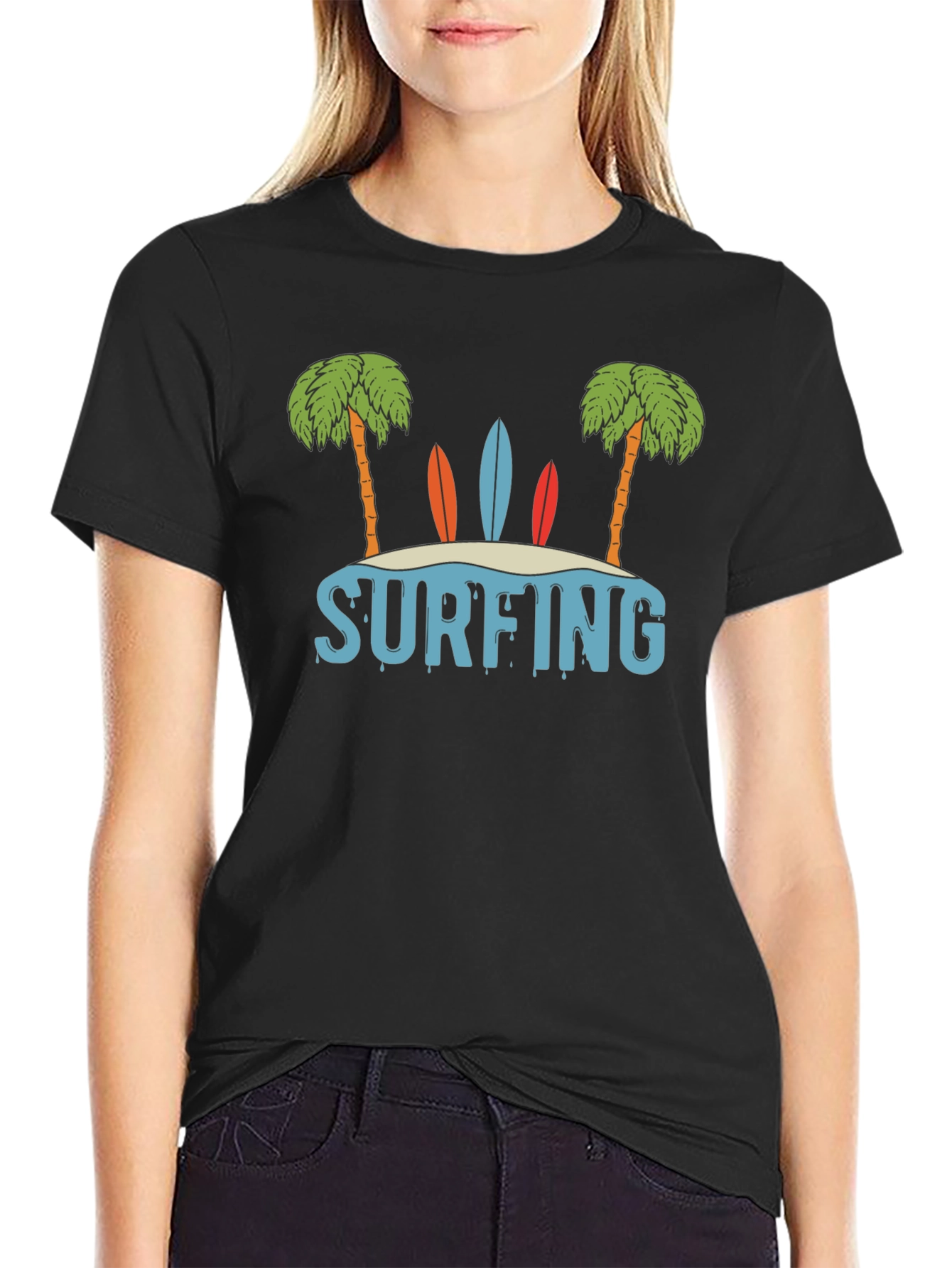 Surfing Island Graphic T-Shirt - Black