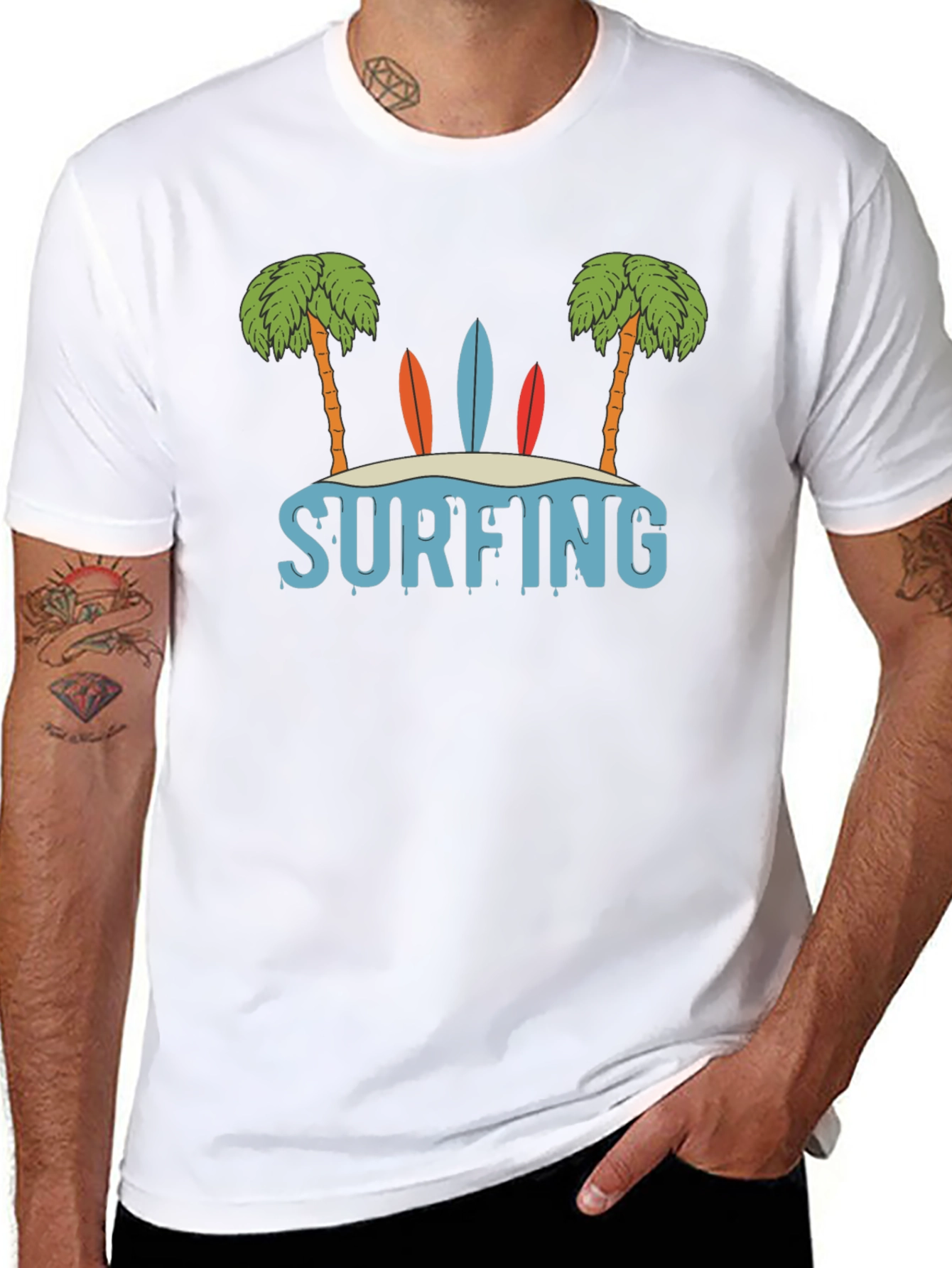 Surfing Island Graphic T-Shirt - Black
