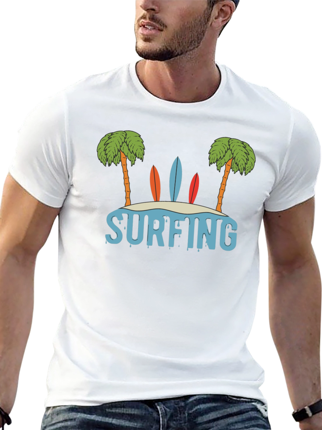Surfing Island Graphic T-Shirt - Black