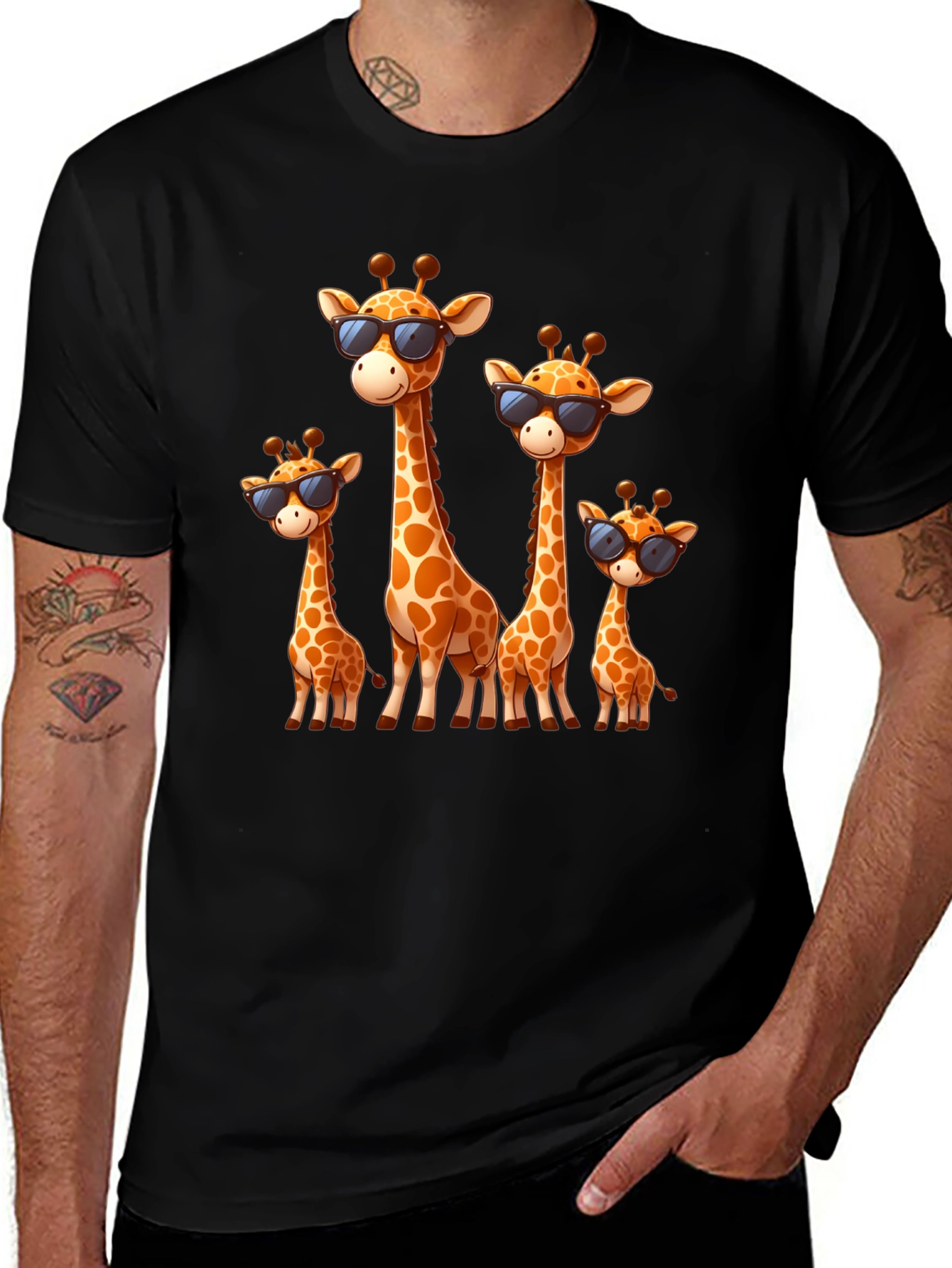 Giraffe Family Graphic Tee - Cool Sunglasses Style