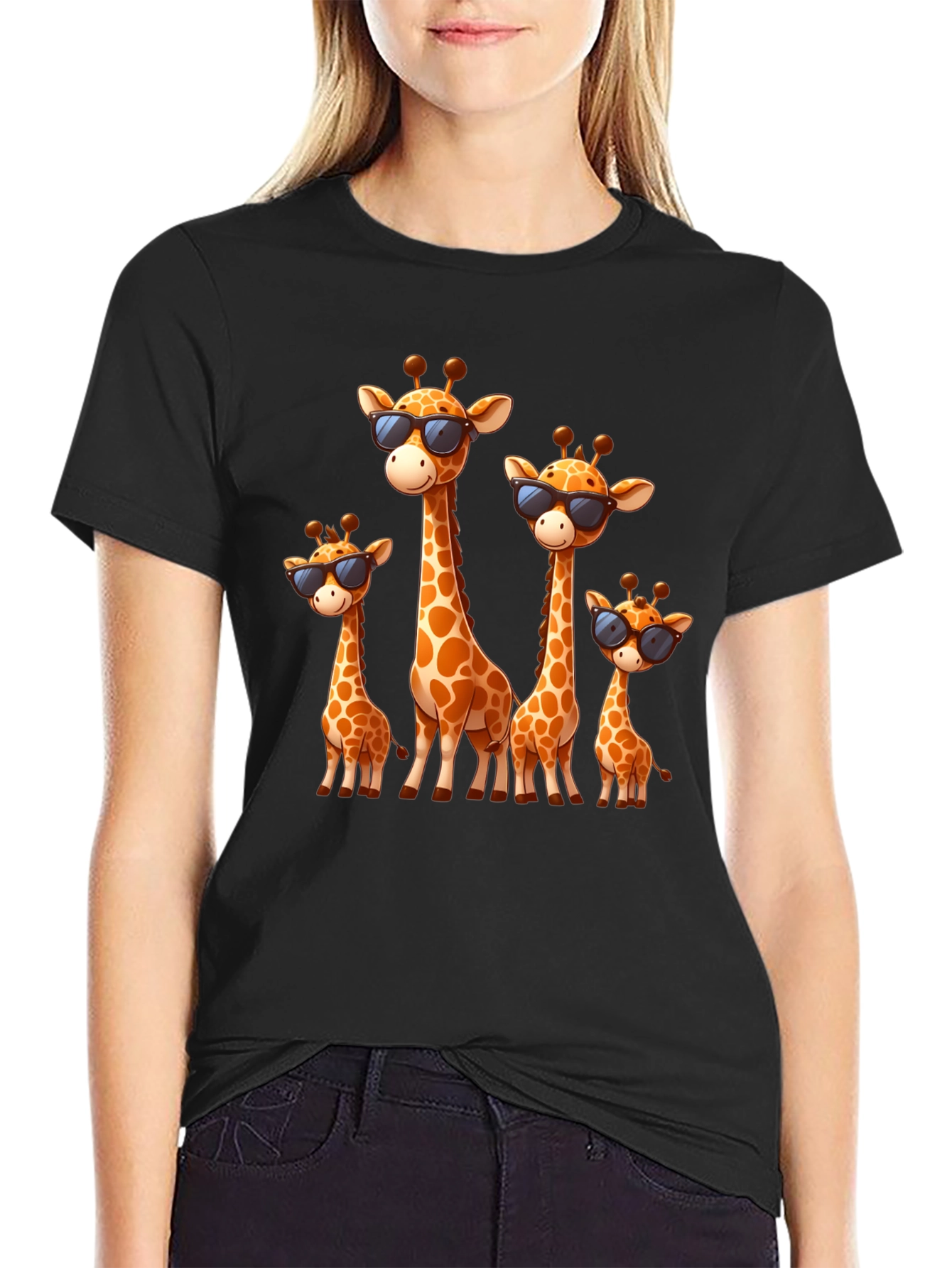 Giraffe Family Graphic Tee - Cool Sunglasses Style