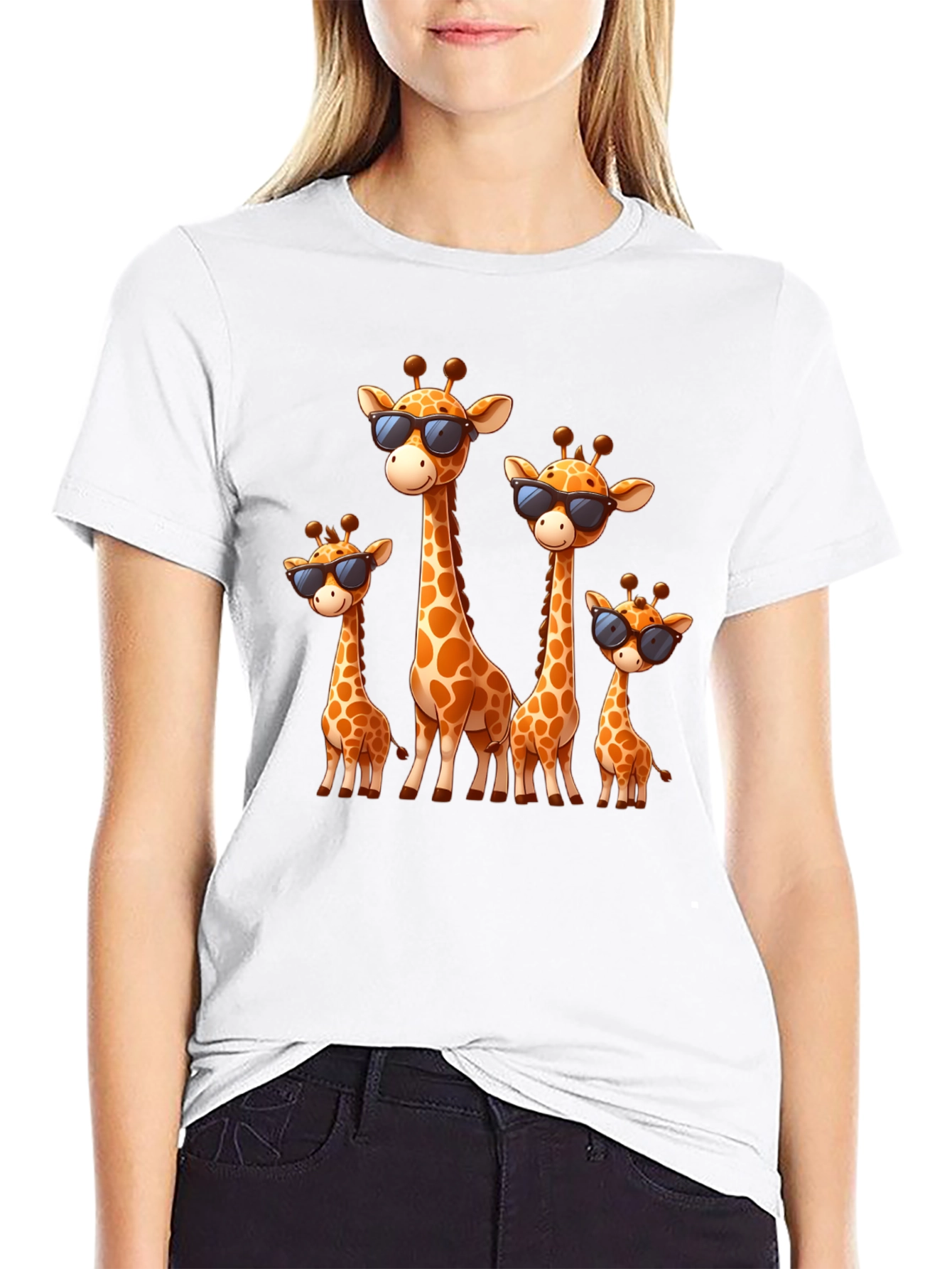 Giraffe Family Graphic Tee - Cool Sunglasses Style