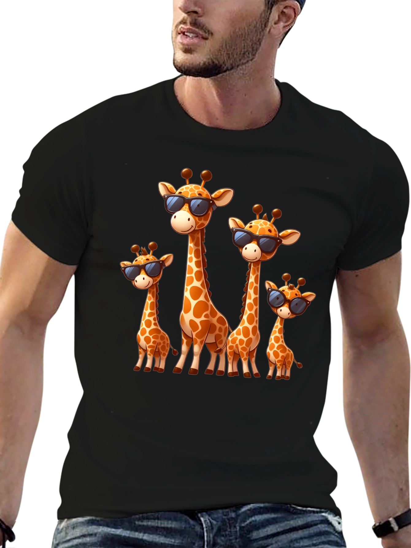 Giraffe Family Graphic Tee - Cool Sunglasses Style