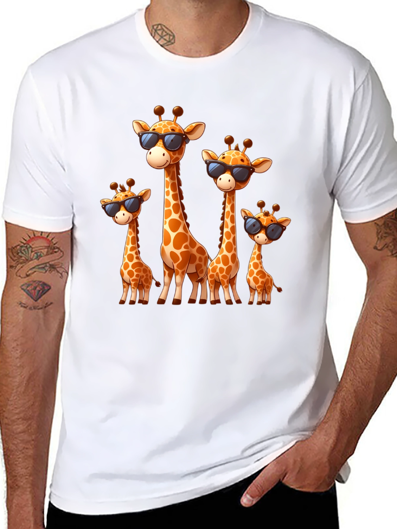 Giraffe Family Graphic Tee - Cool Sunglasses Style