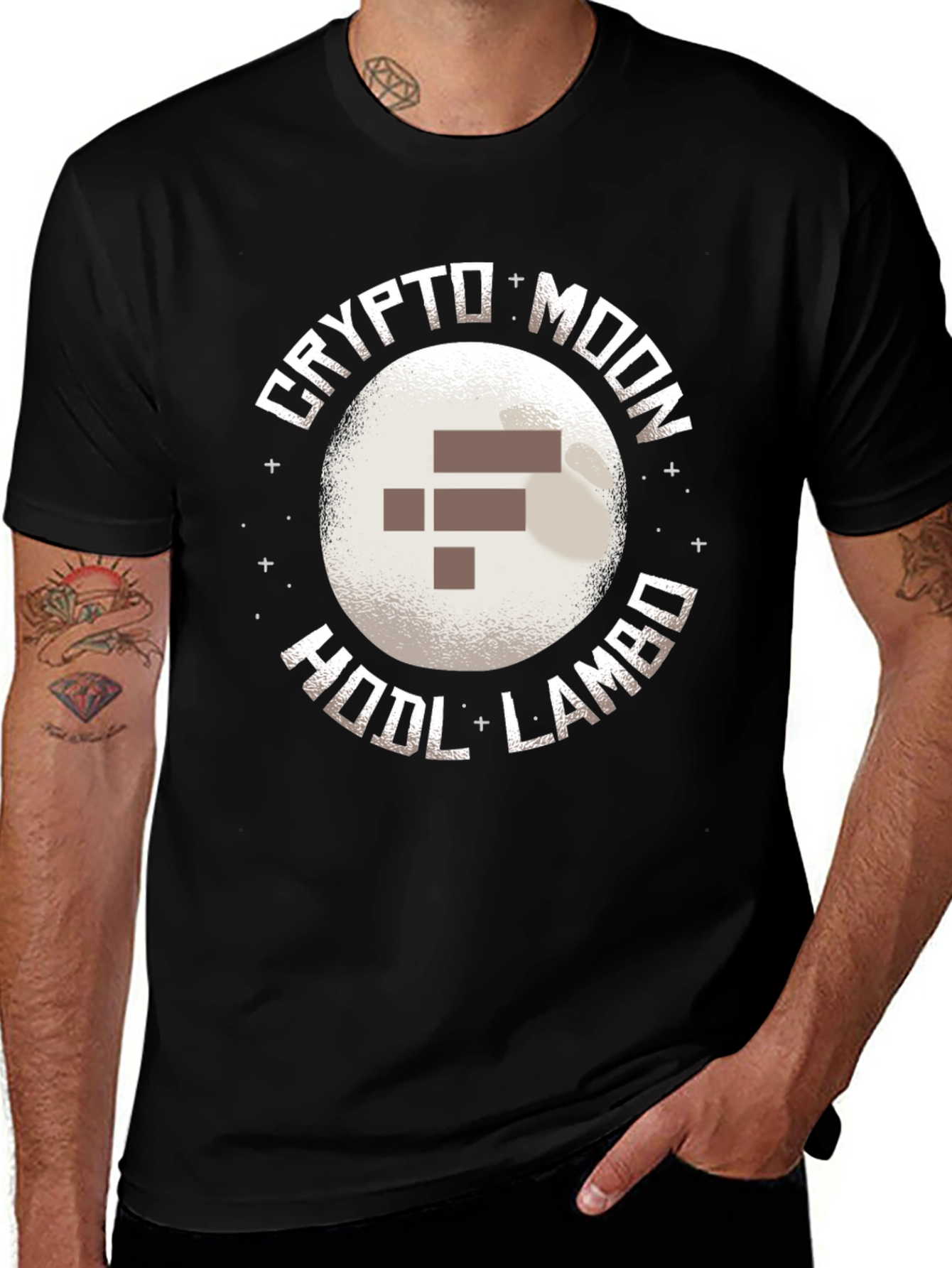 Crypto Moon HODL LAMBO Black T-Shirt