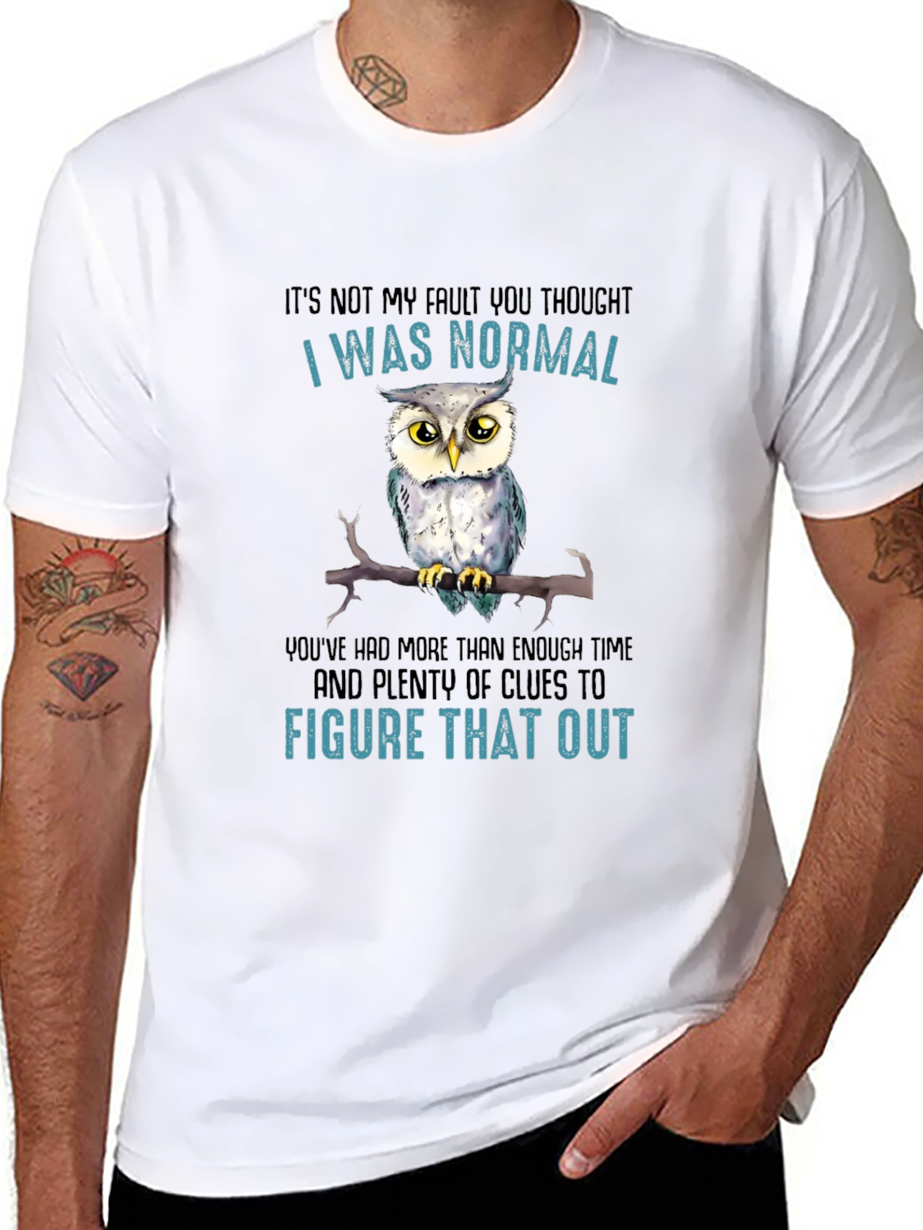 Funny Owl Graphic T-Shirt - I Was Normal