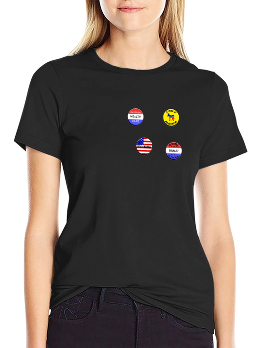 Political Statement T-Shirt with Democrat Pin Buttons
