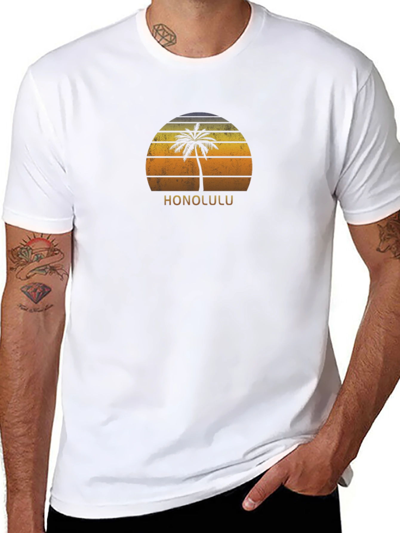 Honolulu Palm Tree Sunset Graphic Tee - Island Style