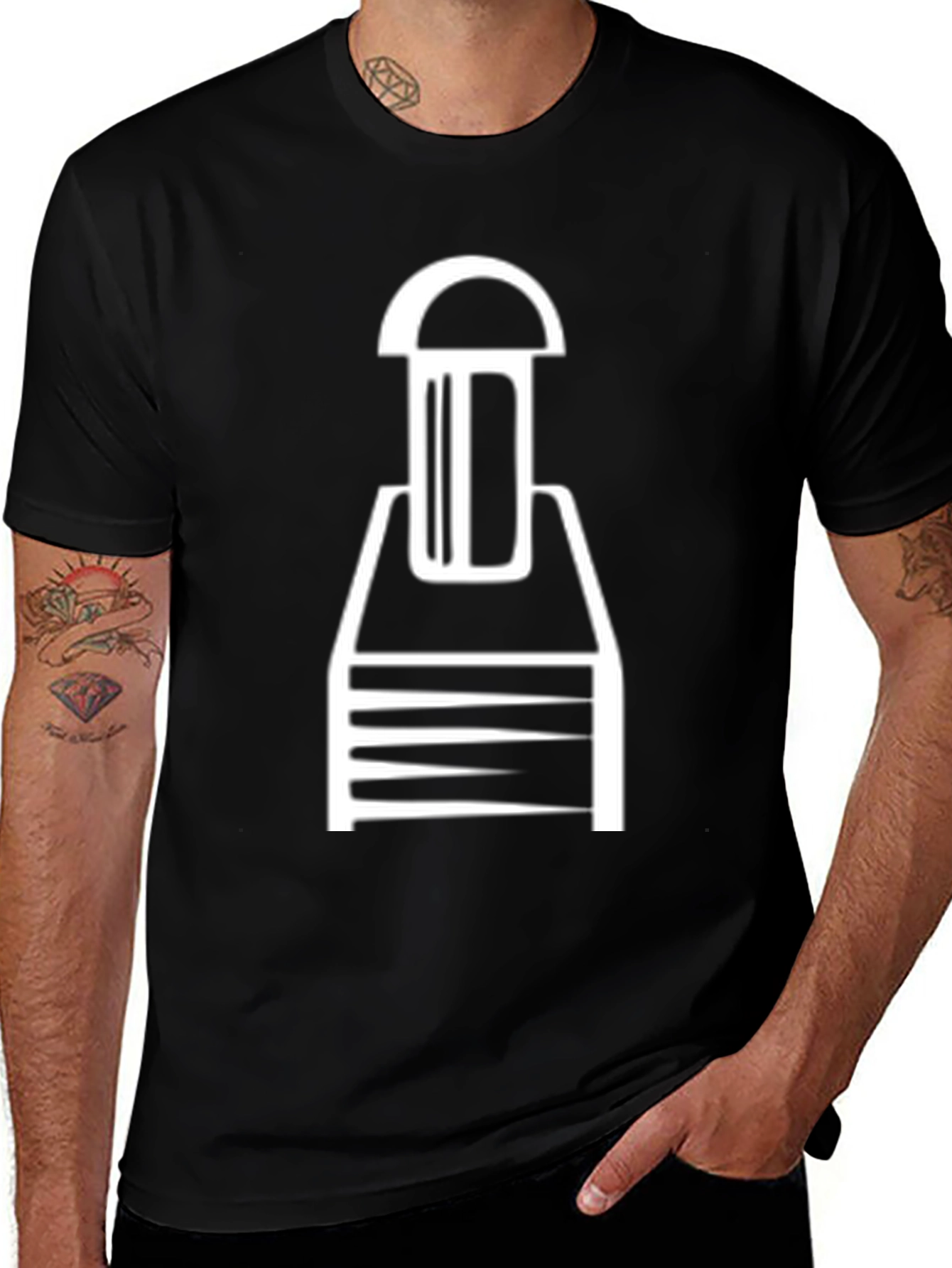 Abstract White Graphic Print Black Cotton Tee