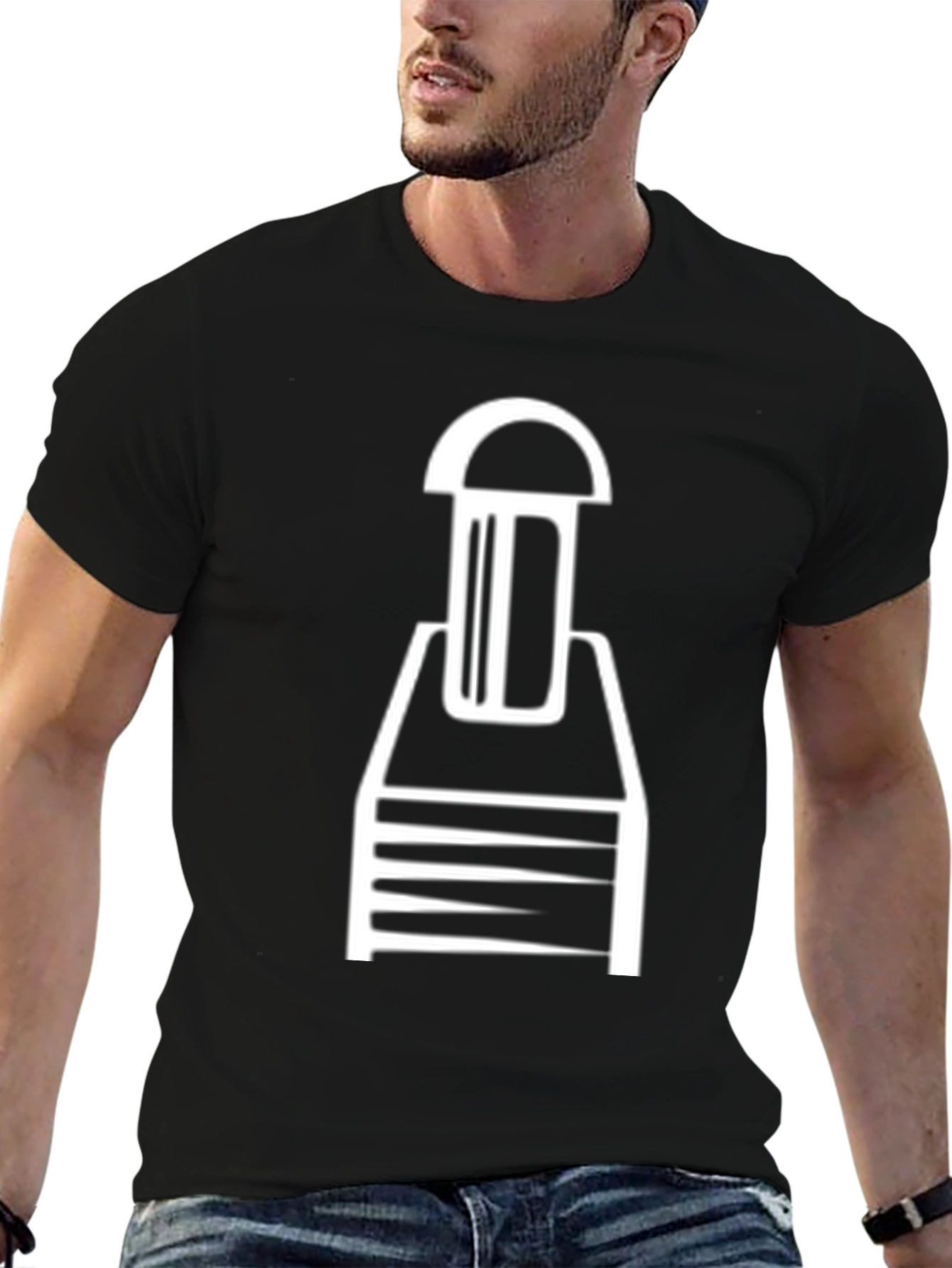 Abstract White Graphic Print Black Cotton Tee
