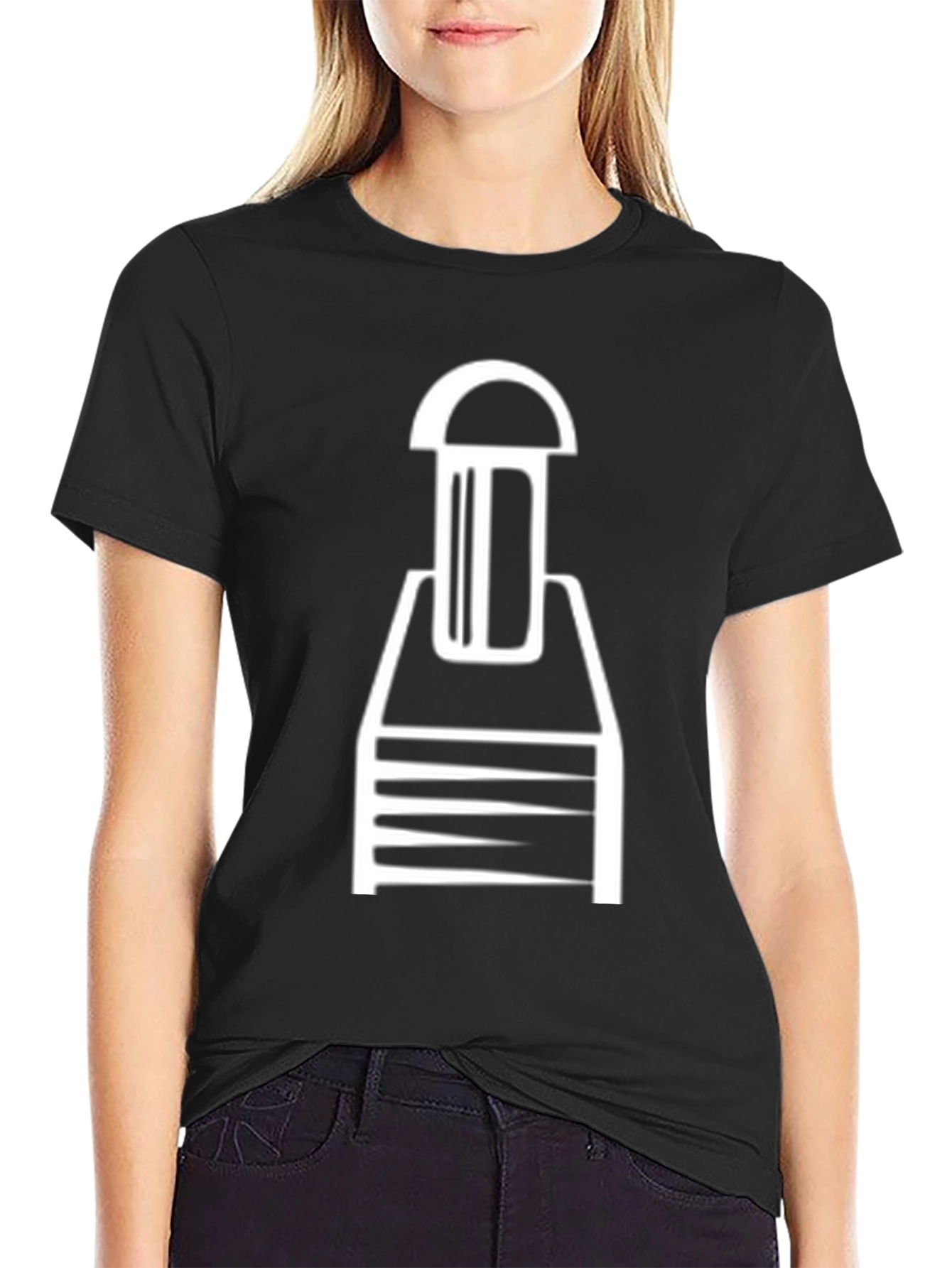 Abstract White Graphic Print Black Cotton Tee