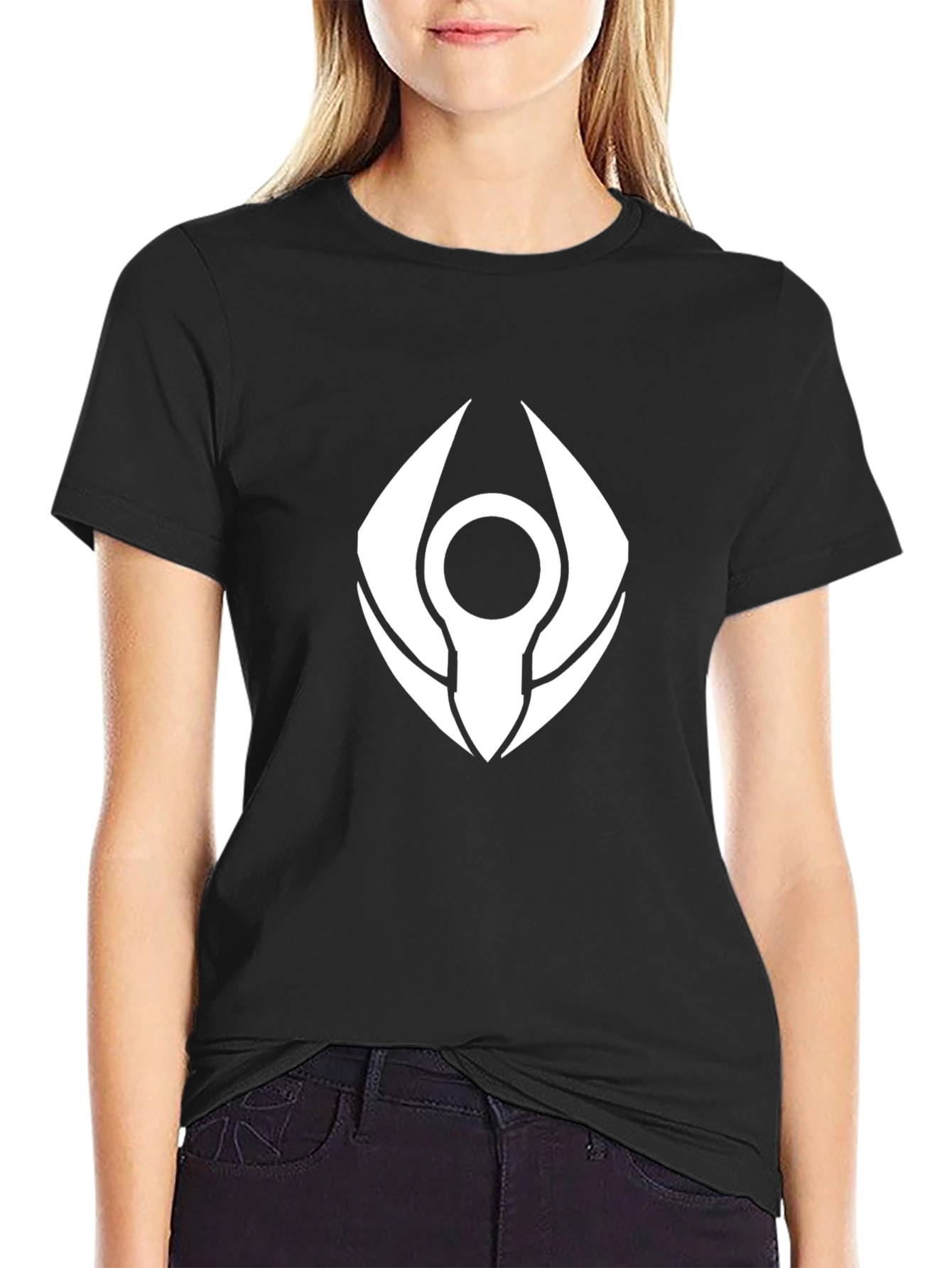 Black T-Shirt with White Abstract Graphic