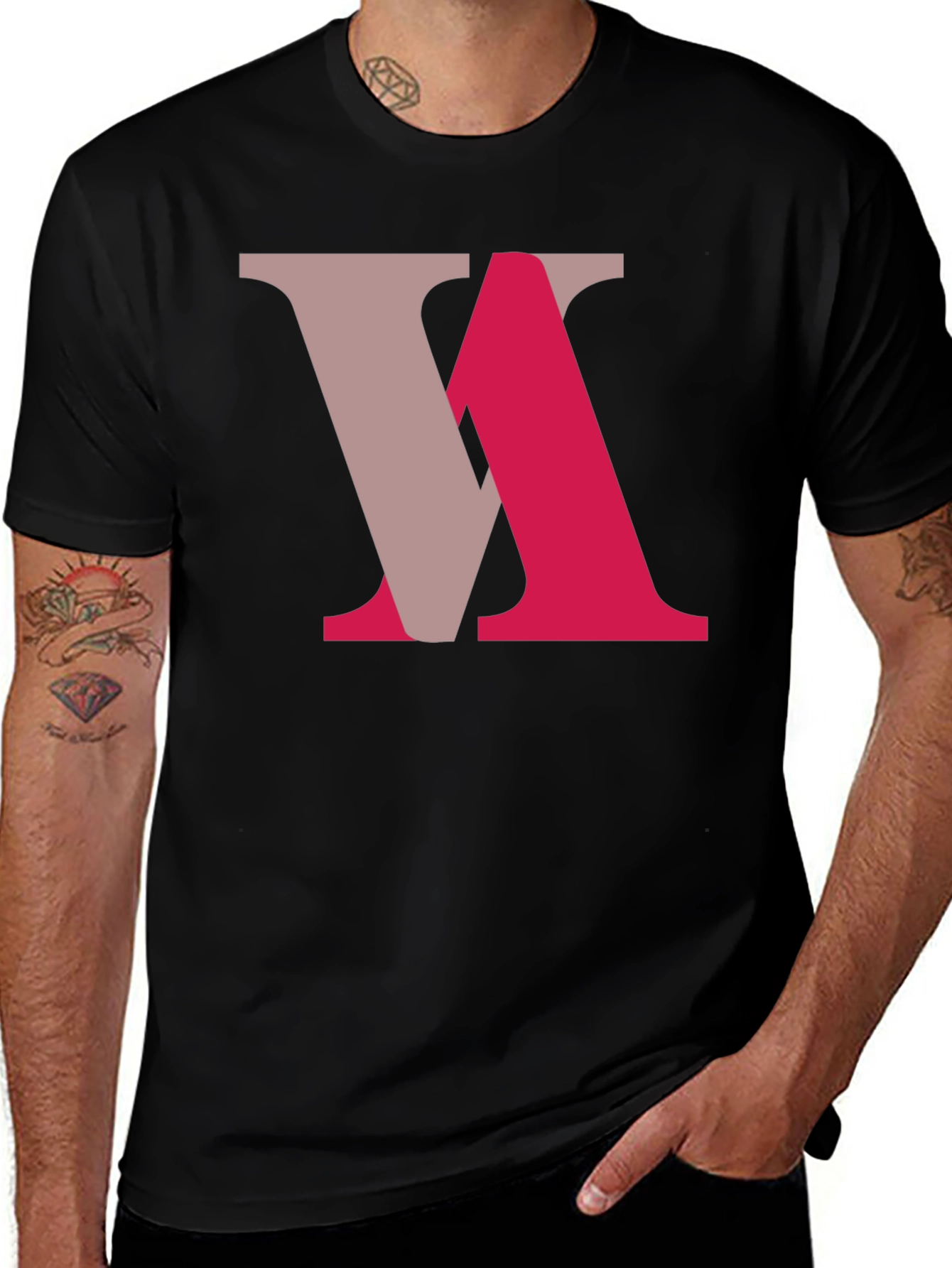 Abstract Letter Graphic Tee - Black