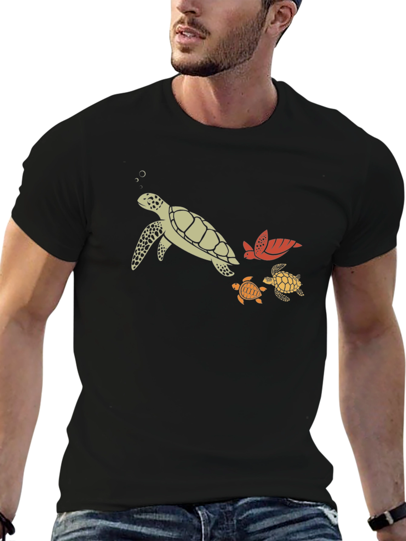 Turtle Family Graphic Tee - Black