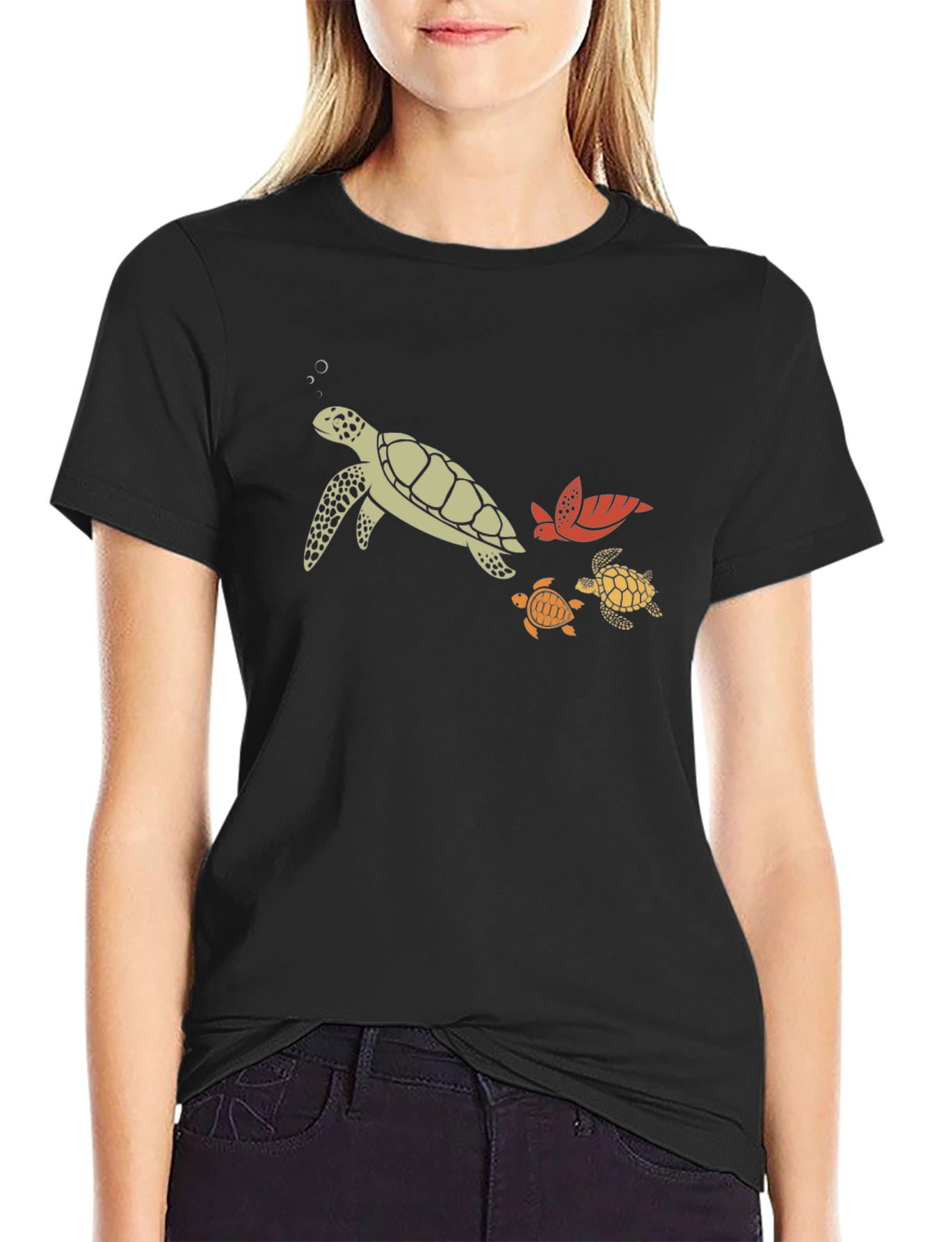 Turtle Family Graphic Tee - Black