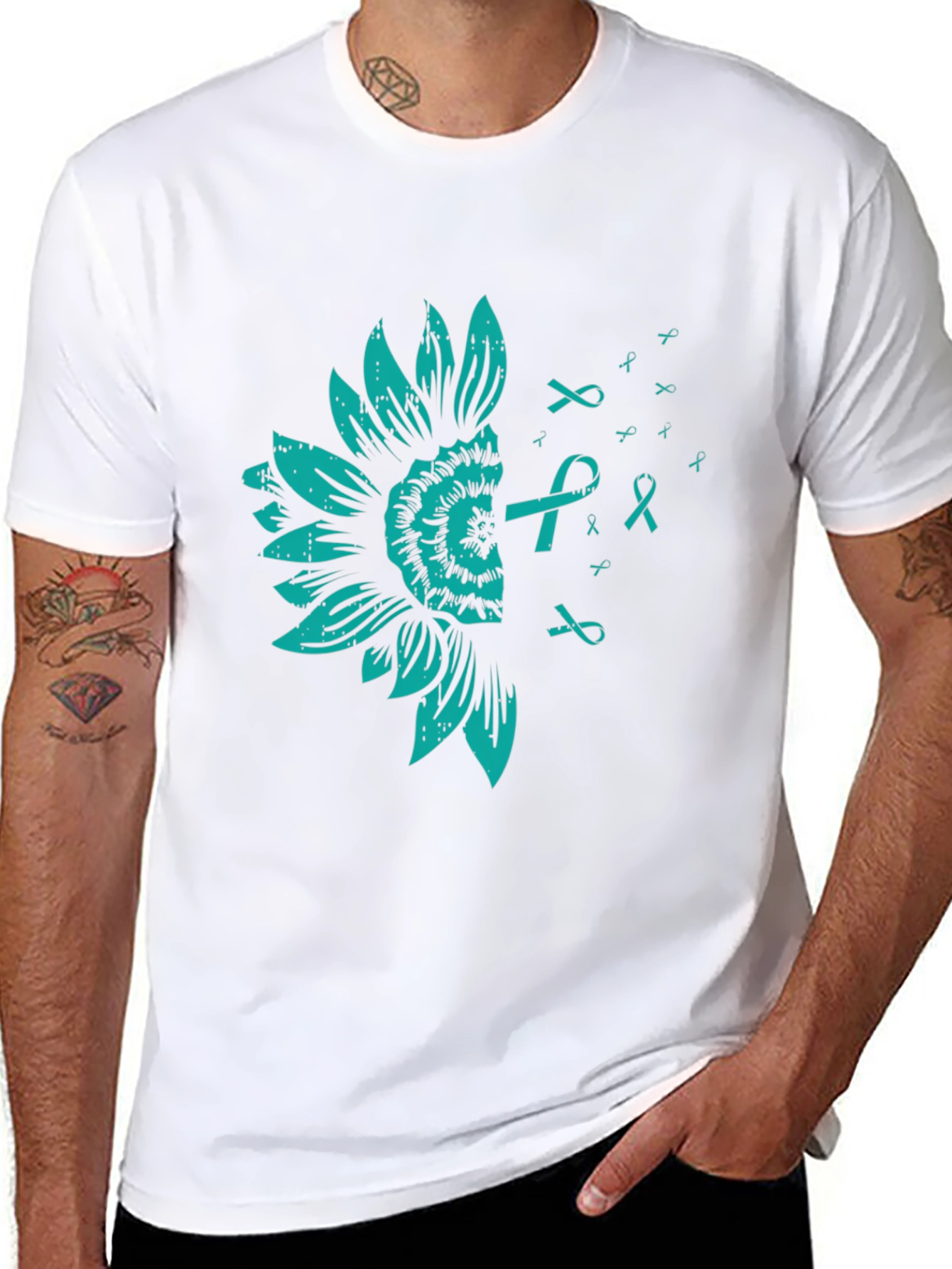 Teal Sunflower Ribbon Awareness T-Shirt