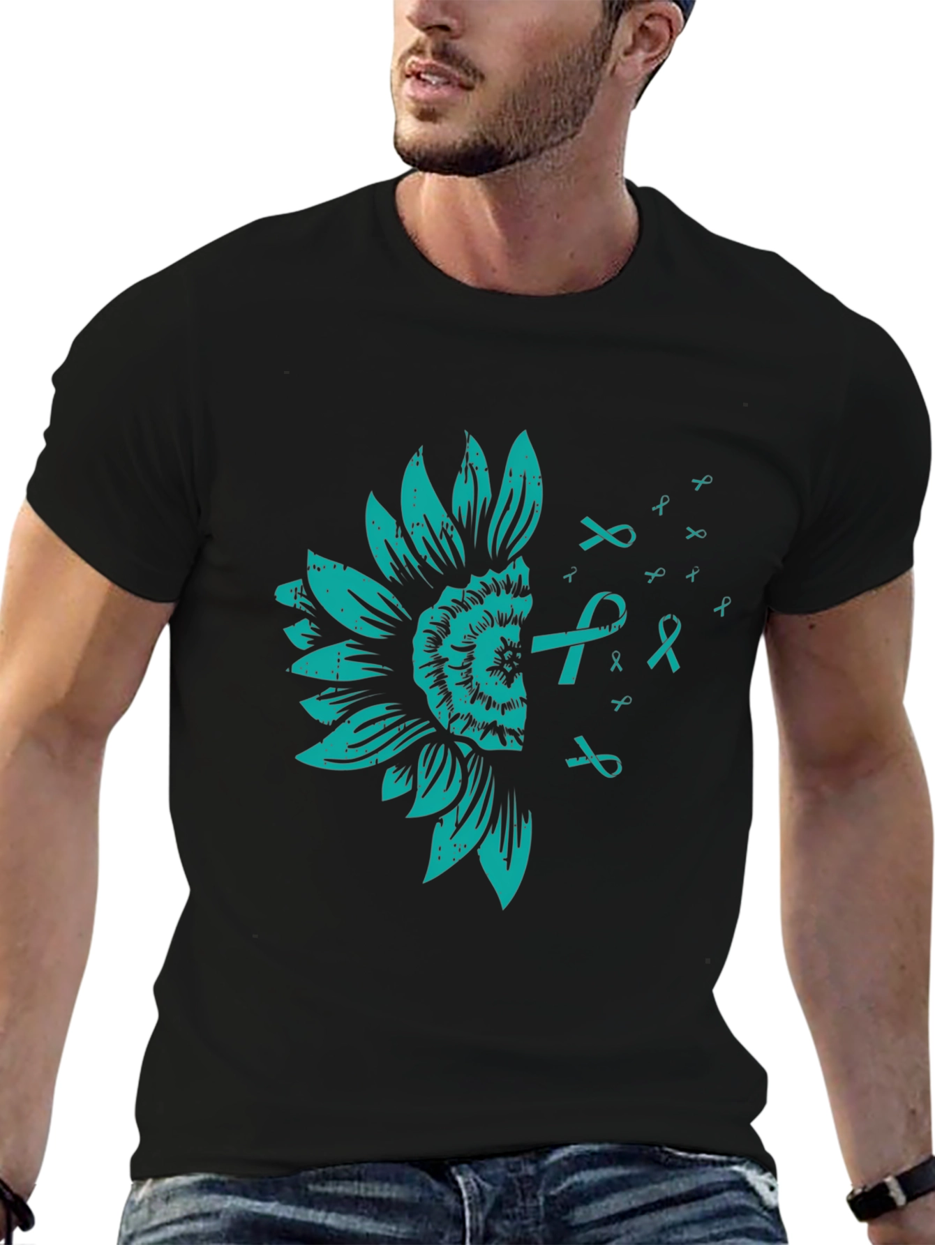 Teal Sunflower Ribbon Awareness T-Shirt