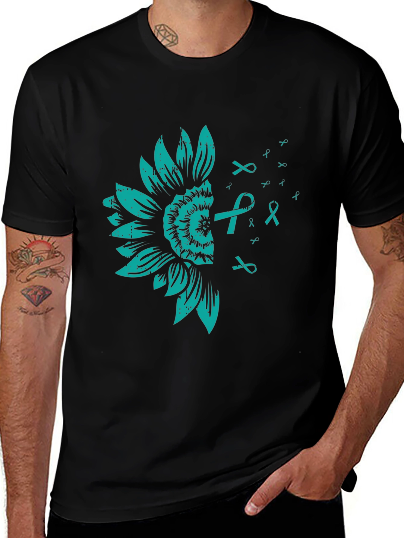 Teal Sunflower Ribbon Awareness T-Shirt