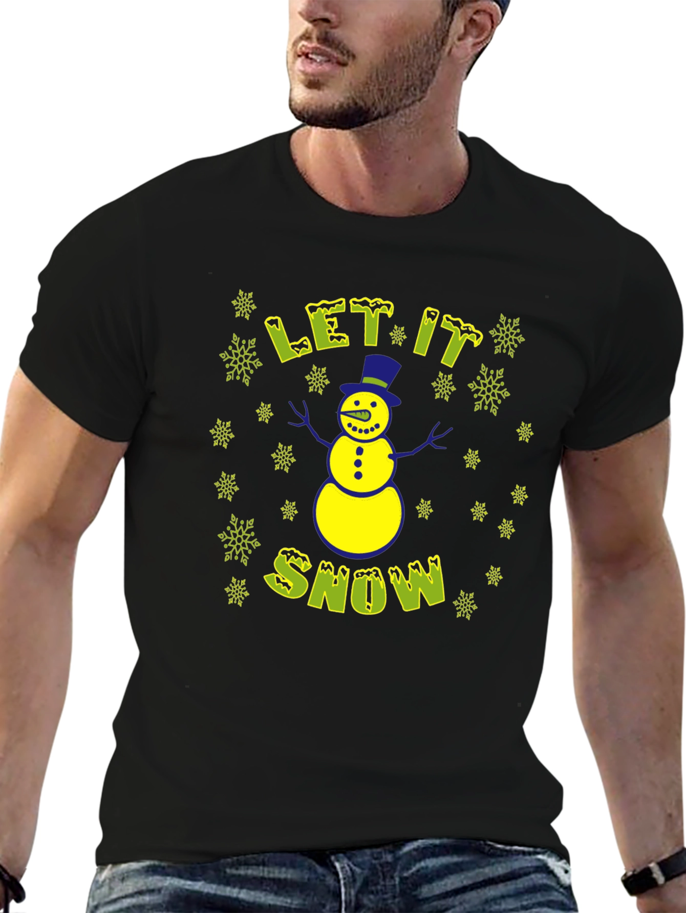 Let It Snow Mens Black Christmas T-Shirt