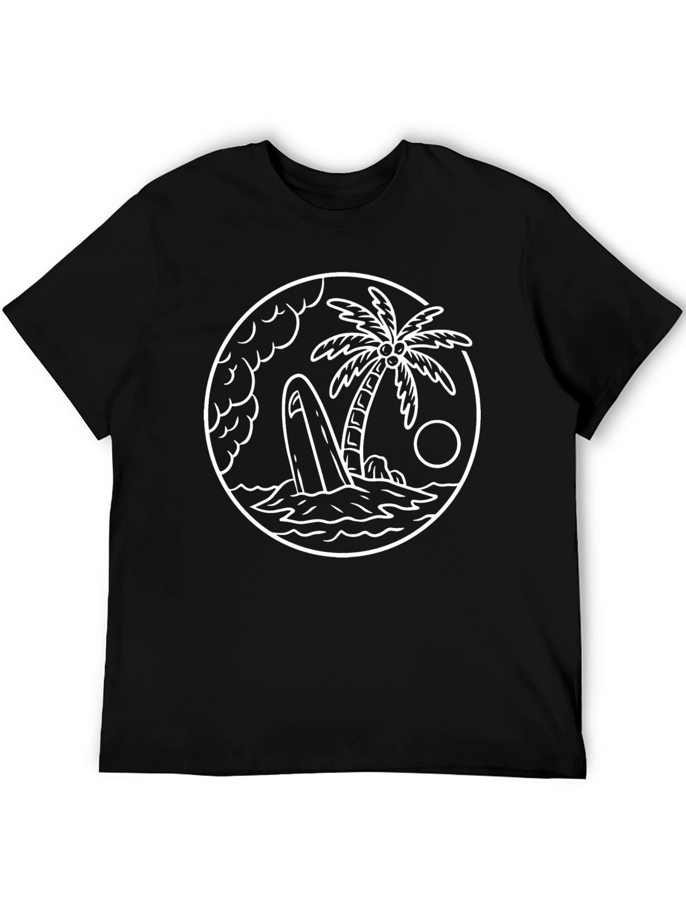 Black T-Shirt with Beach Island Graphic