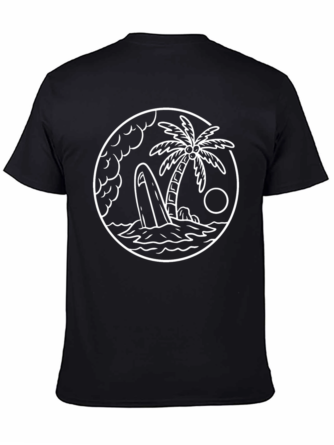 Black T-Shirt with Beach Island Graphic