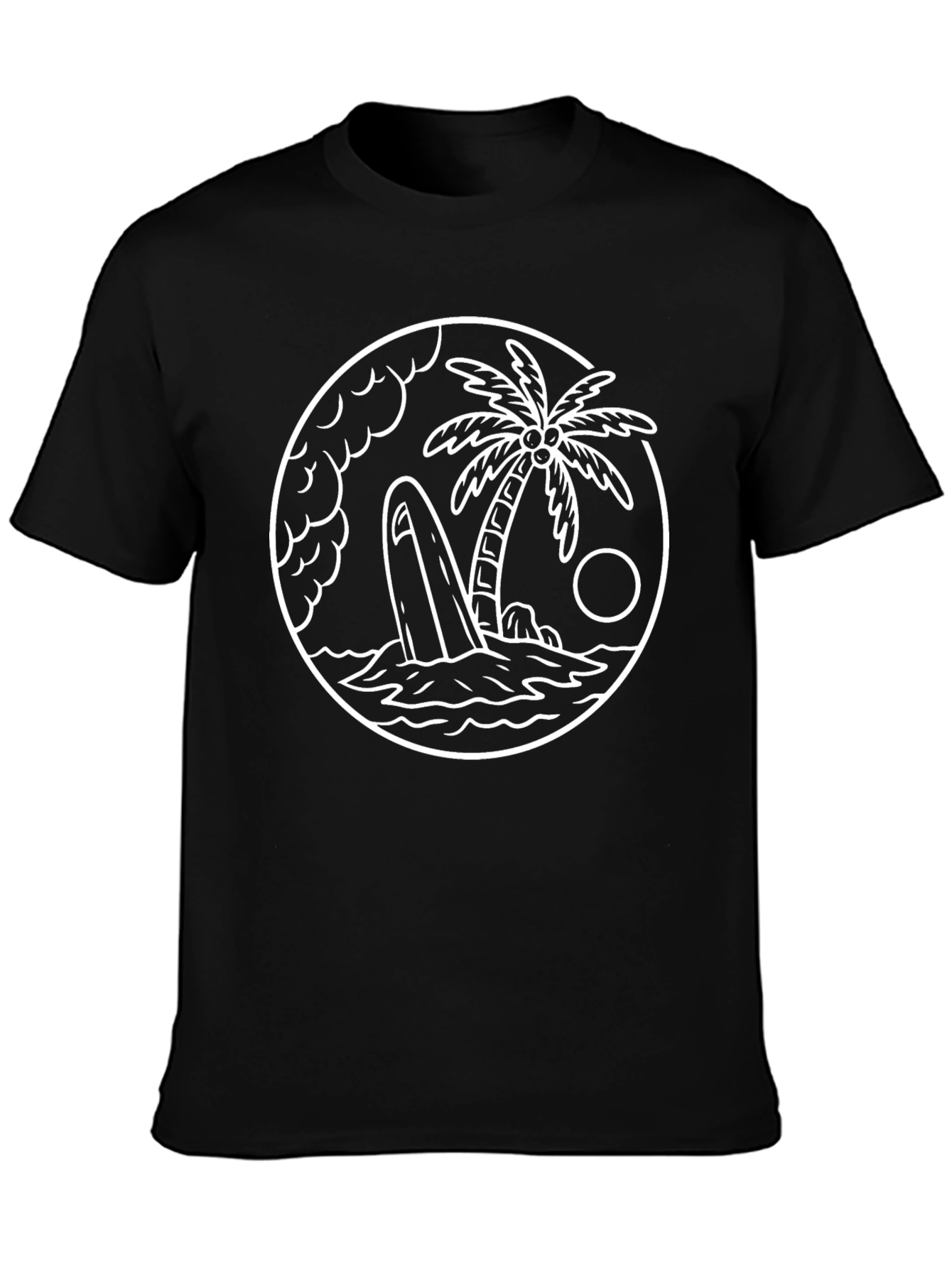 Black T-Shirt with Beach Island Graphic