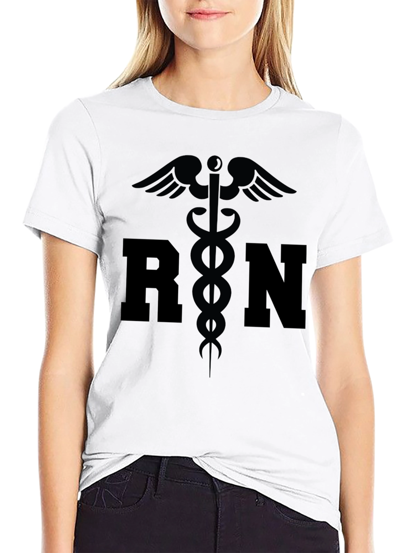 RN Caduceus Symbol Black Graphic T-Shirt