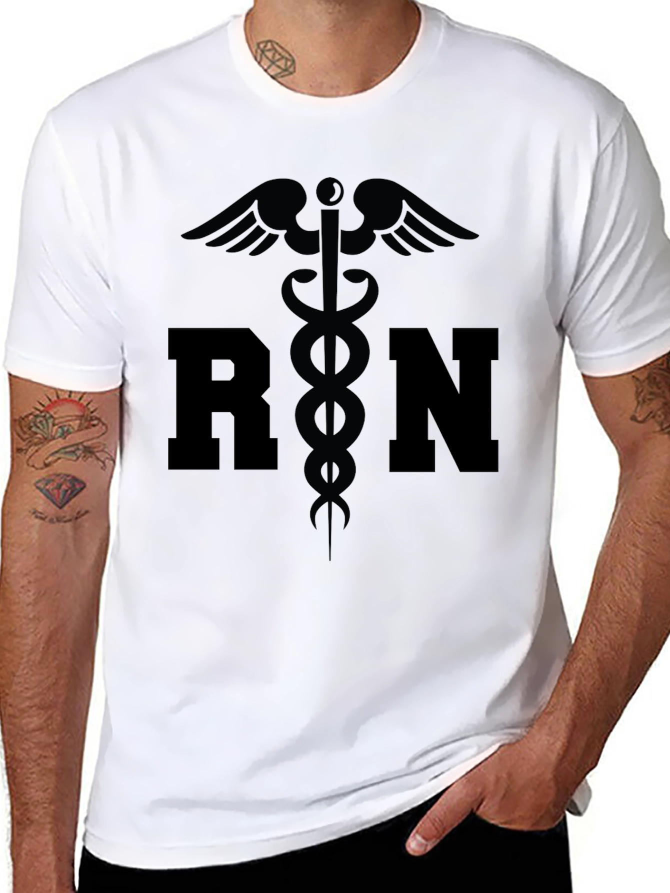 RN Caduceus Symbol Black Graphic T-Shirt