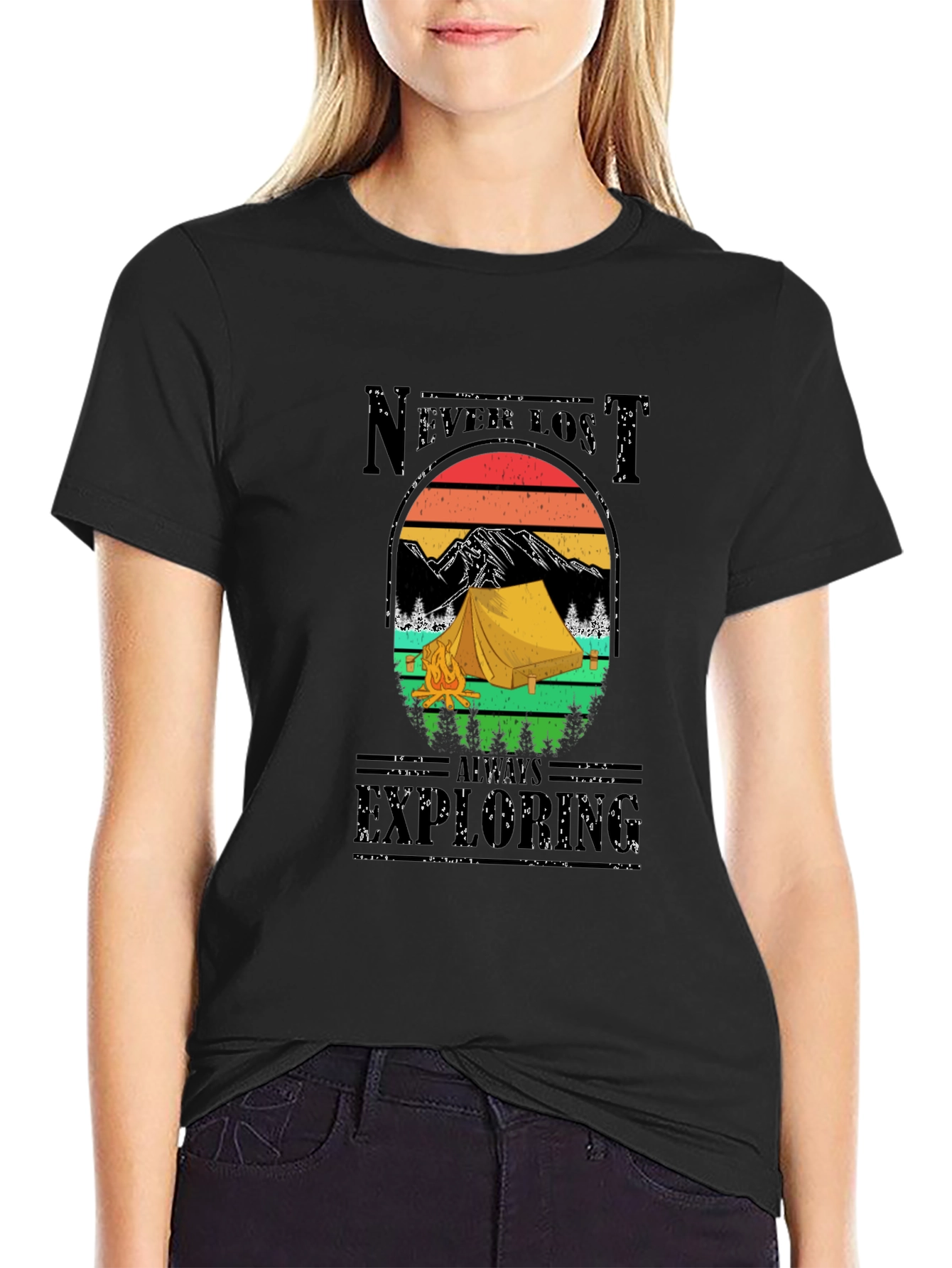 Never Lost Always Exploring Camping Graphic Tee