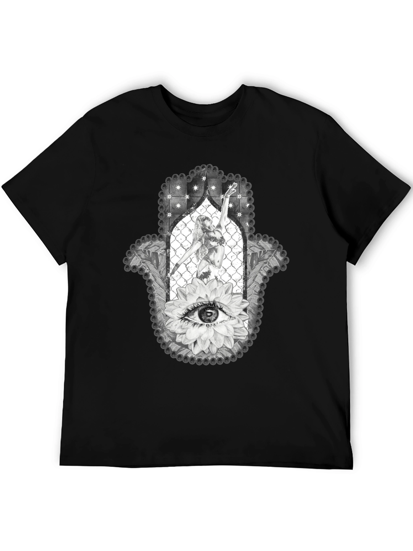 Hamsa Hand T-Shirt with Eye and Dancer Graphic Print