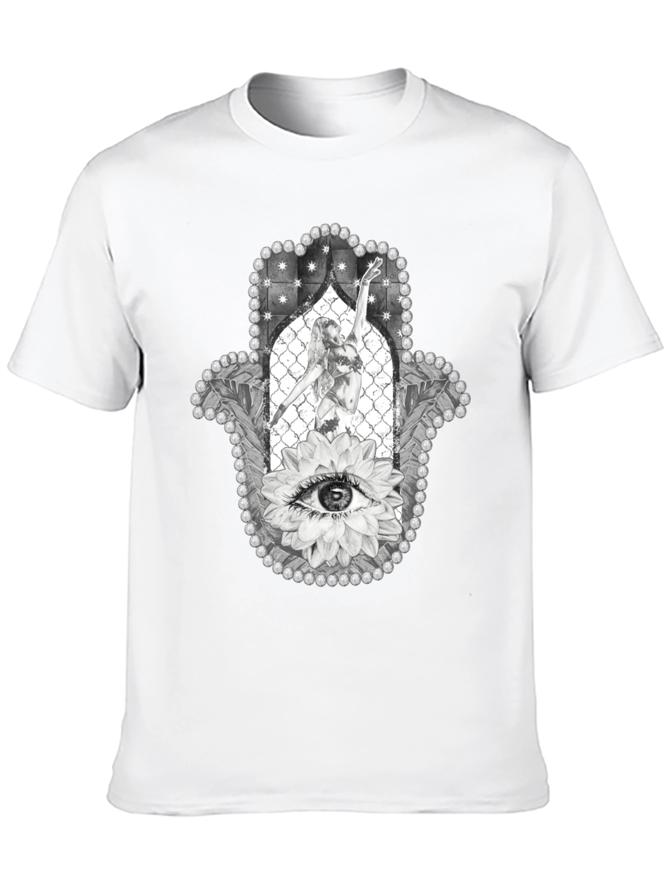 Hamsa Hand T-Shirt with Eye and Dancer Graphic Print
